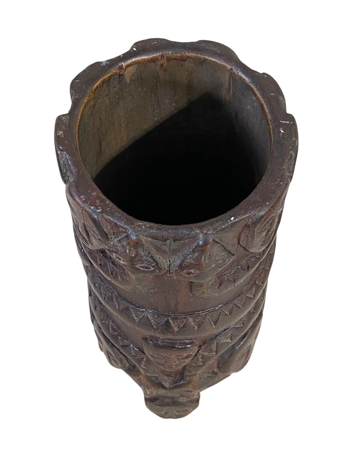 #6214 Vintage circa 1960 Hand Carved Wood African Vase 6.5" H