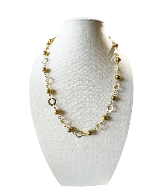#6429 Vintage Necklace Gold Tone Ball Chain Link
