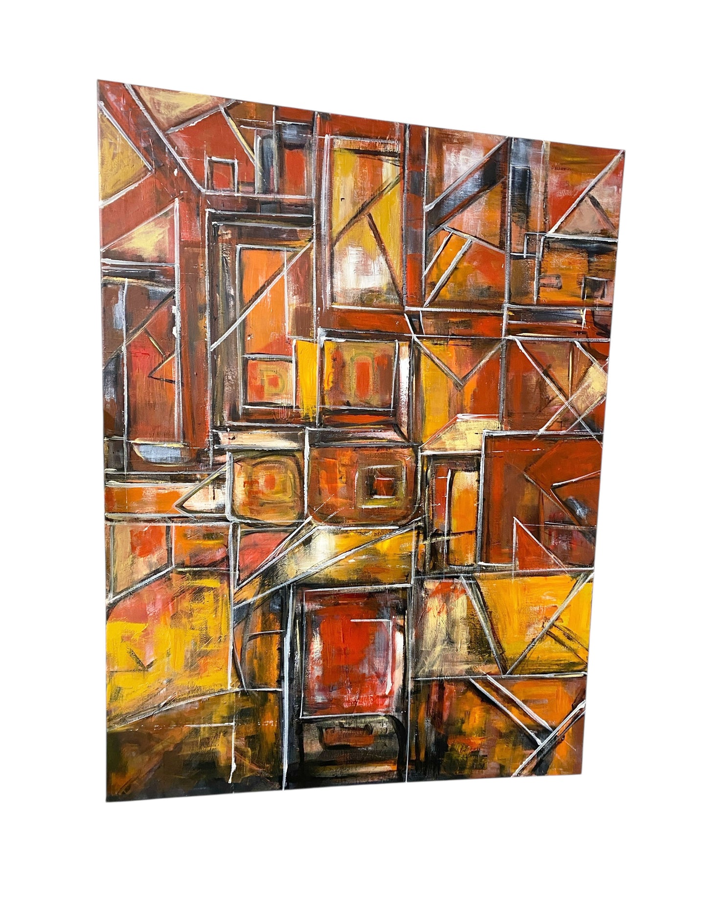 #6820 Acrylic on Canvas Abstract Signed YJR 48" H "Les Fenêtres de Manhattan "