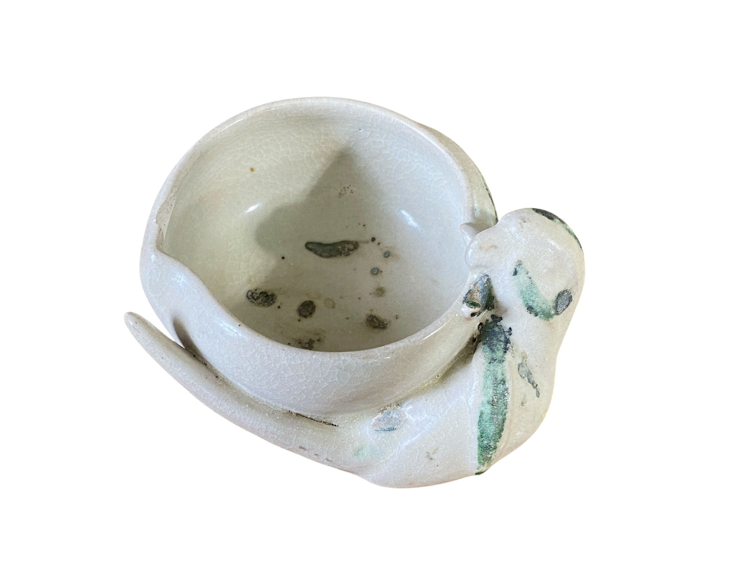 #6843 Hoi An Hoard Shipwreck Cup shaped like a peach w/ a parrot biting its edge Late 15th/16th C