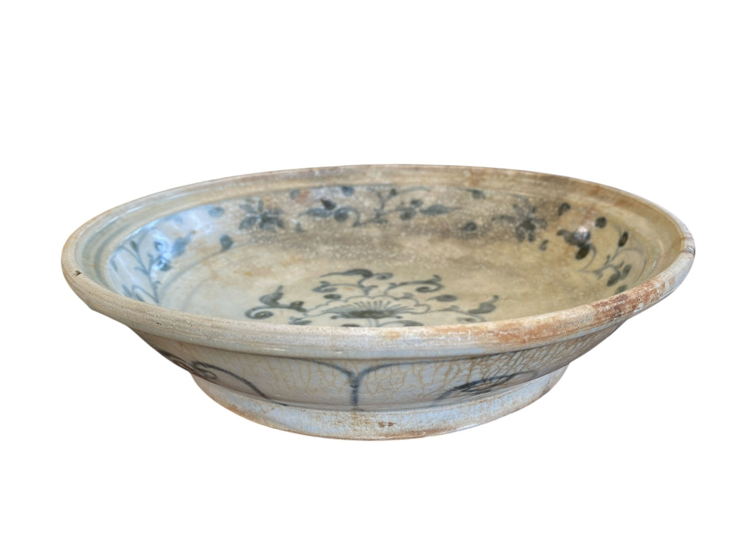 #321 15th Century Hoi an Hoard Shipwreck Porcelain Blue/White Dish With Floral 9" D