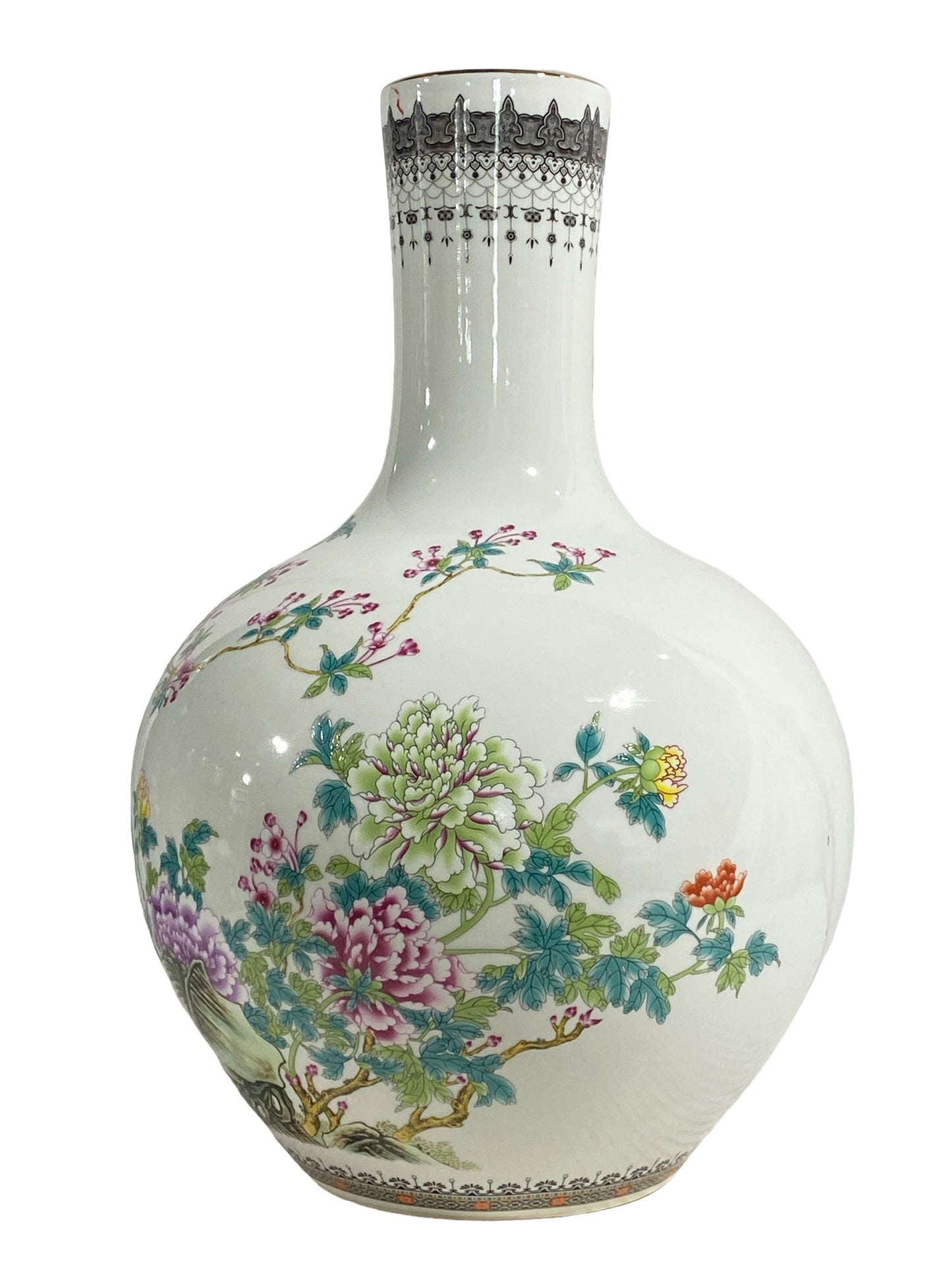 # 3477 Large Chinoiserie Porcelain Onion Shaped Vase 22" H