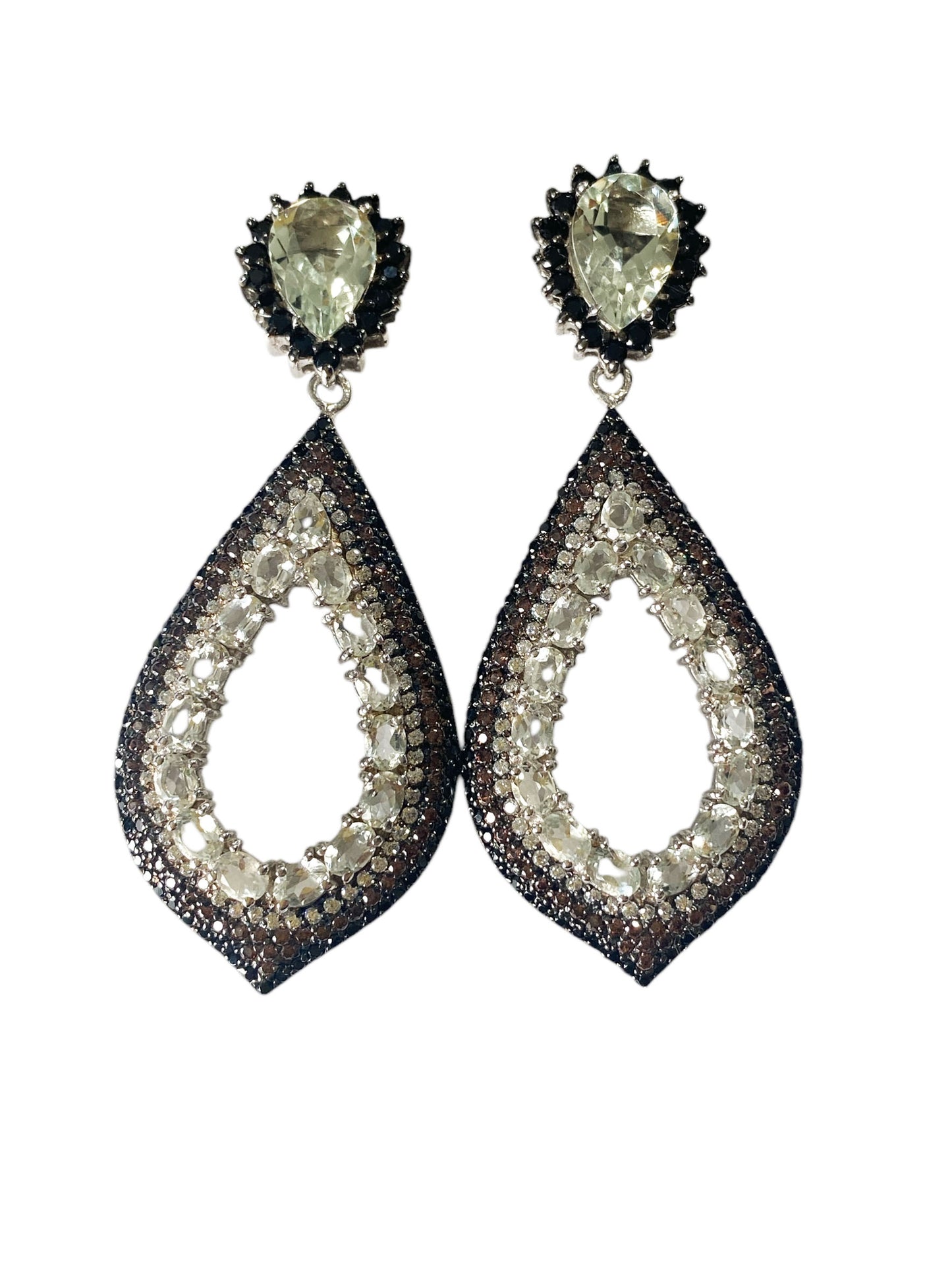 #6335 Vintage Sterling Silver Crystal Dangle Drop Earrings 2.5" H