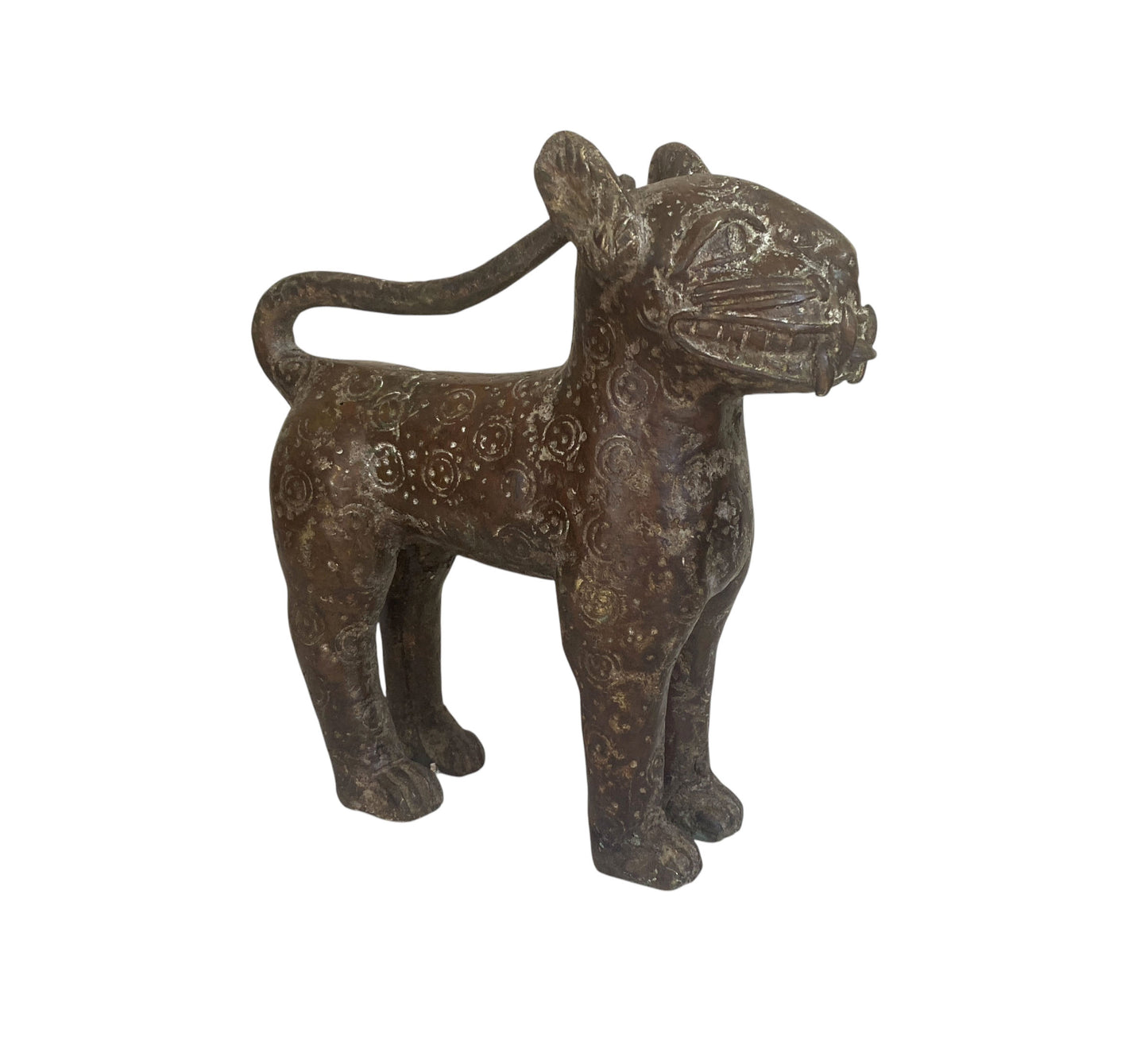 #6374 Vintage African Tribal Benin Bronze Leopard 9" H Nigeria