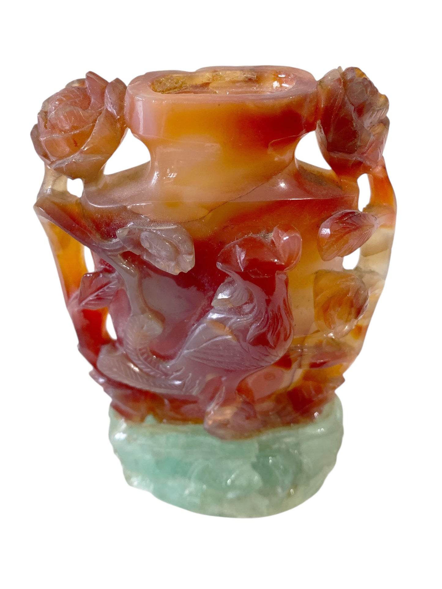 #670 Antique Chinese Carved Carnelian Agate Urn / Snuff Bottle 3.5' H