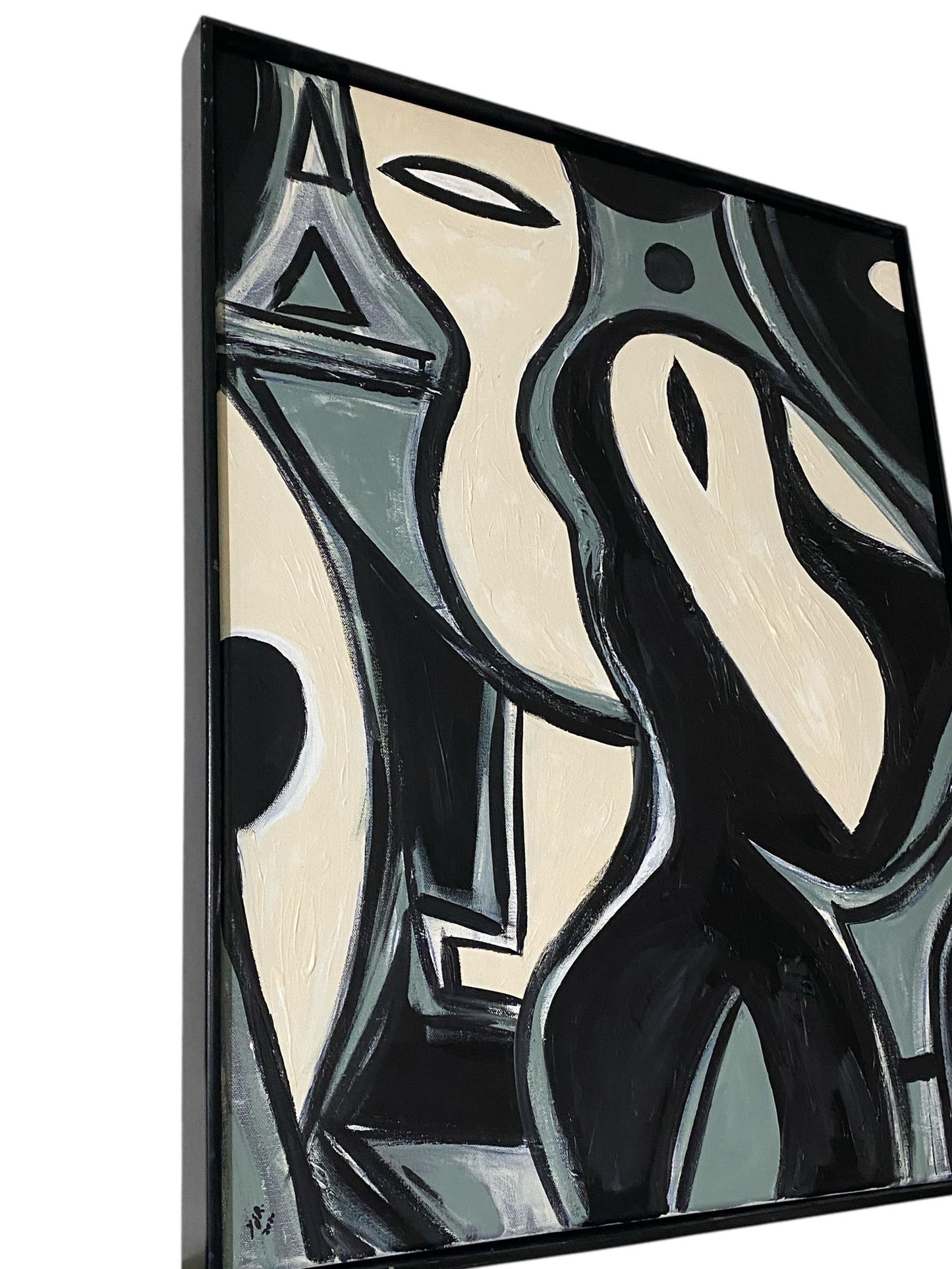#6819 Acrylic on Canvas Abstract Signed YJR Titled "L'Oiseau et l'enfant Blanc " 31" H