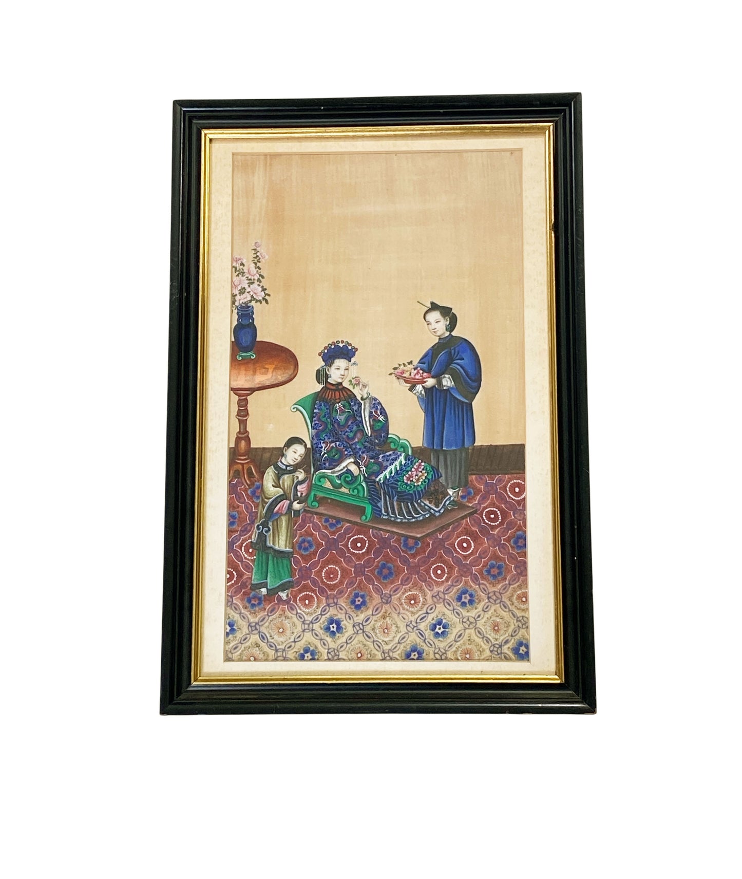 #6025 Early 19th Chinese Export Pith Painting 16.75" H Framed