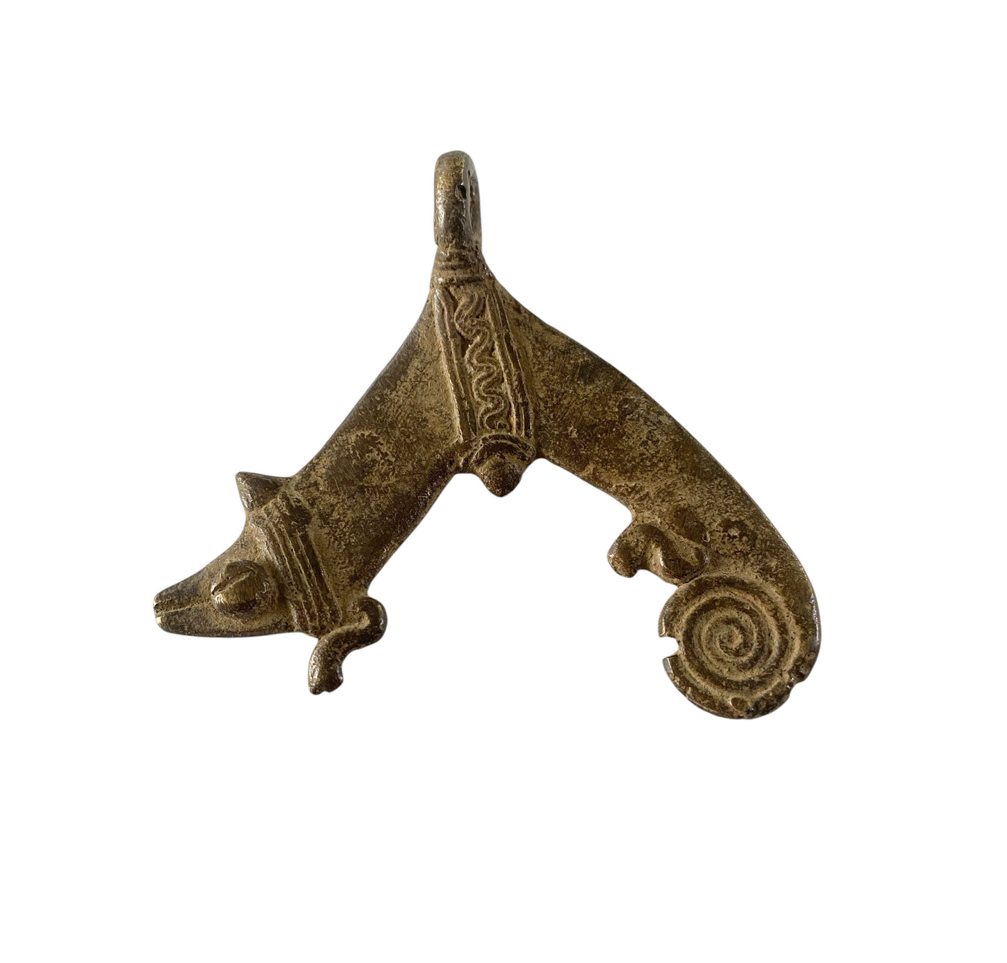 #1184 Gan Bronze Gold Weight/Amulet Pendant of a Chameleon Burkina Faso Africa 3" H