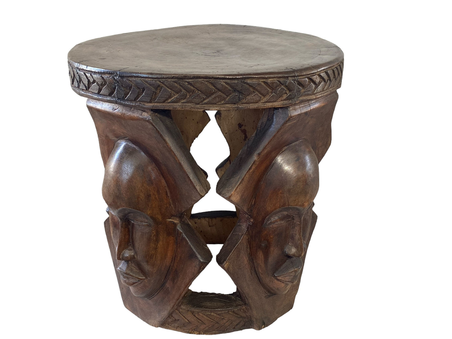 #5947 Superb LG African Carved wood Baga Stool/Table Guinea 19" H