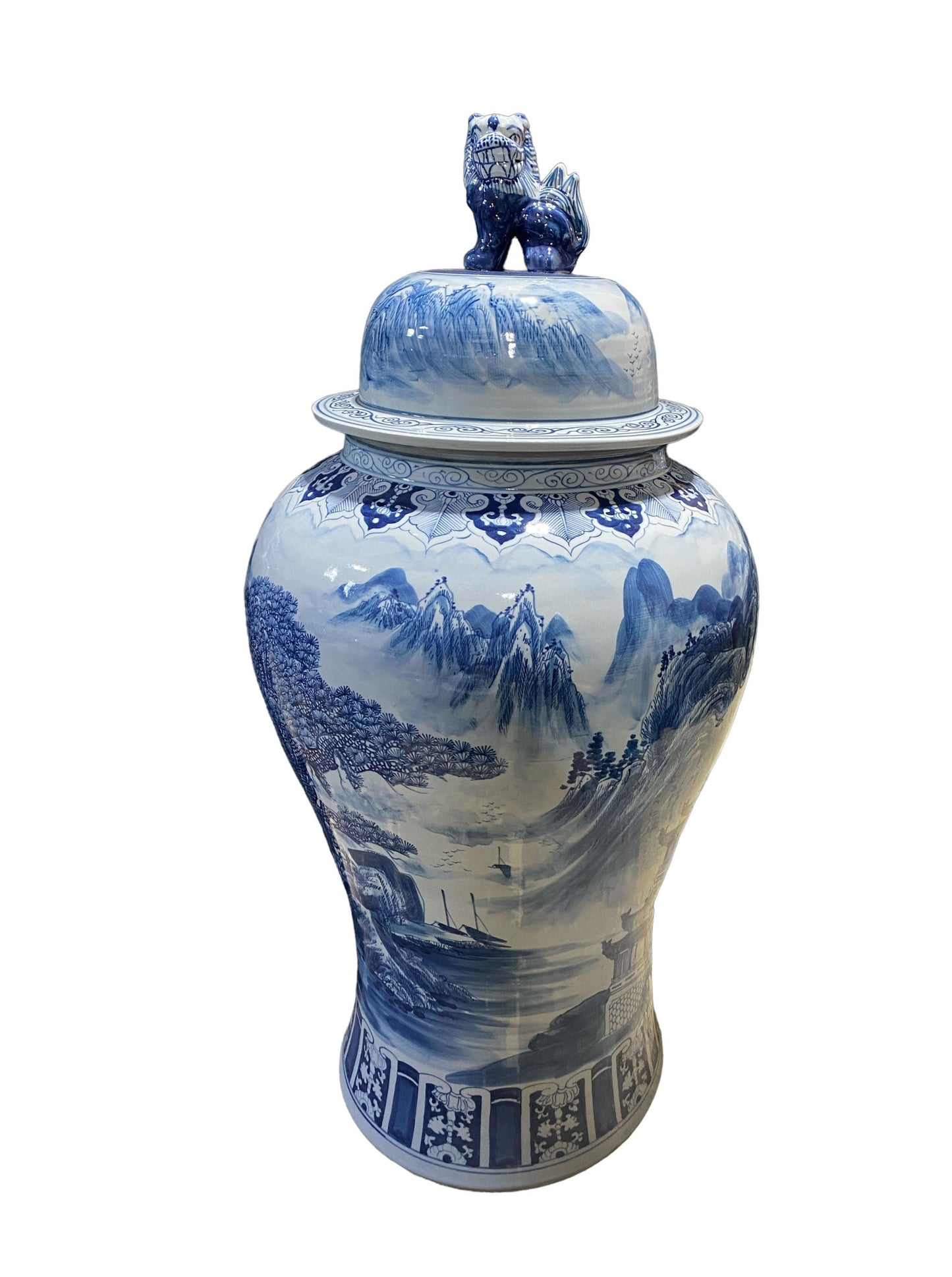 #918 Mansion Size Chinoiserie Porcelain Landscape Ginger Jar 47" H