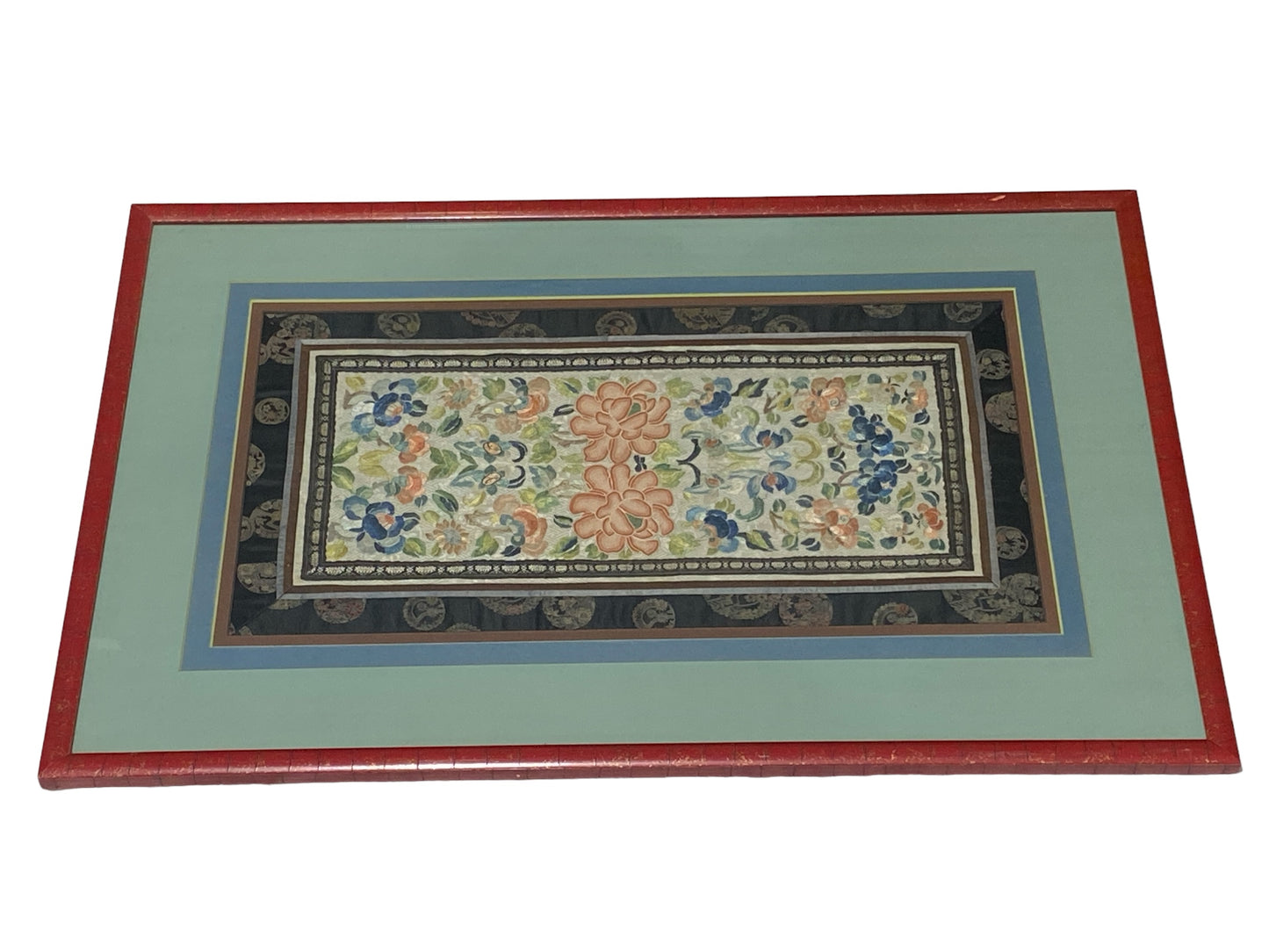 #1648/6012 Superb Chinese Silk hand embroidery Panel 19th Century Framed 20.5" H