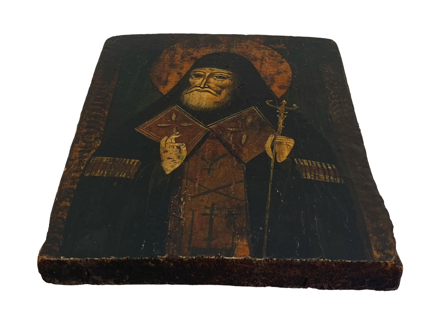#6130 19th C Russian Icon of the Patriarch Tikhon of Moscow 10" H