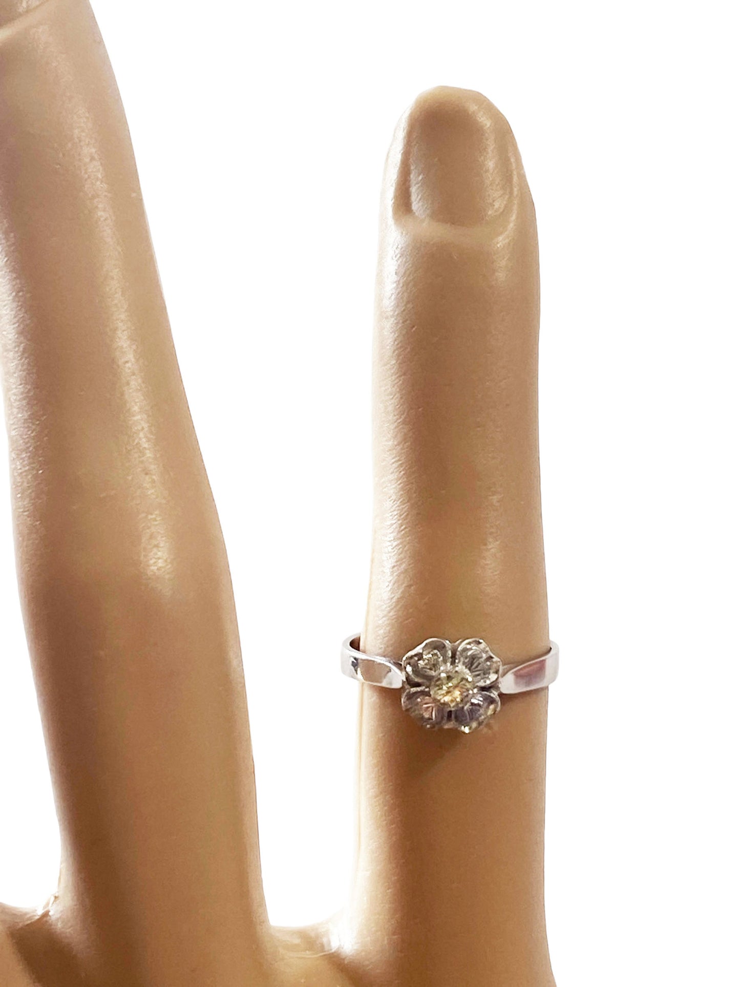 #7288 Vintage 18k White Gold Diamond Halo Clover  Engagement  Ring  Size 2