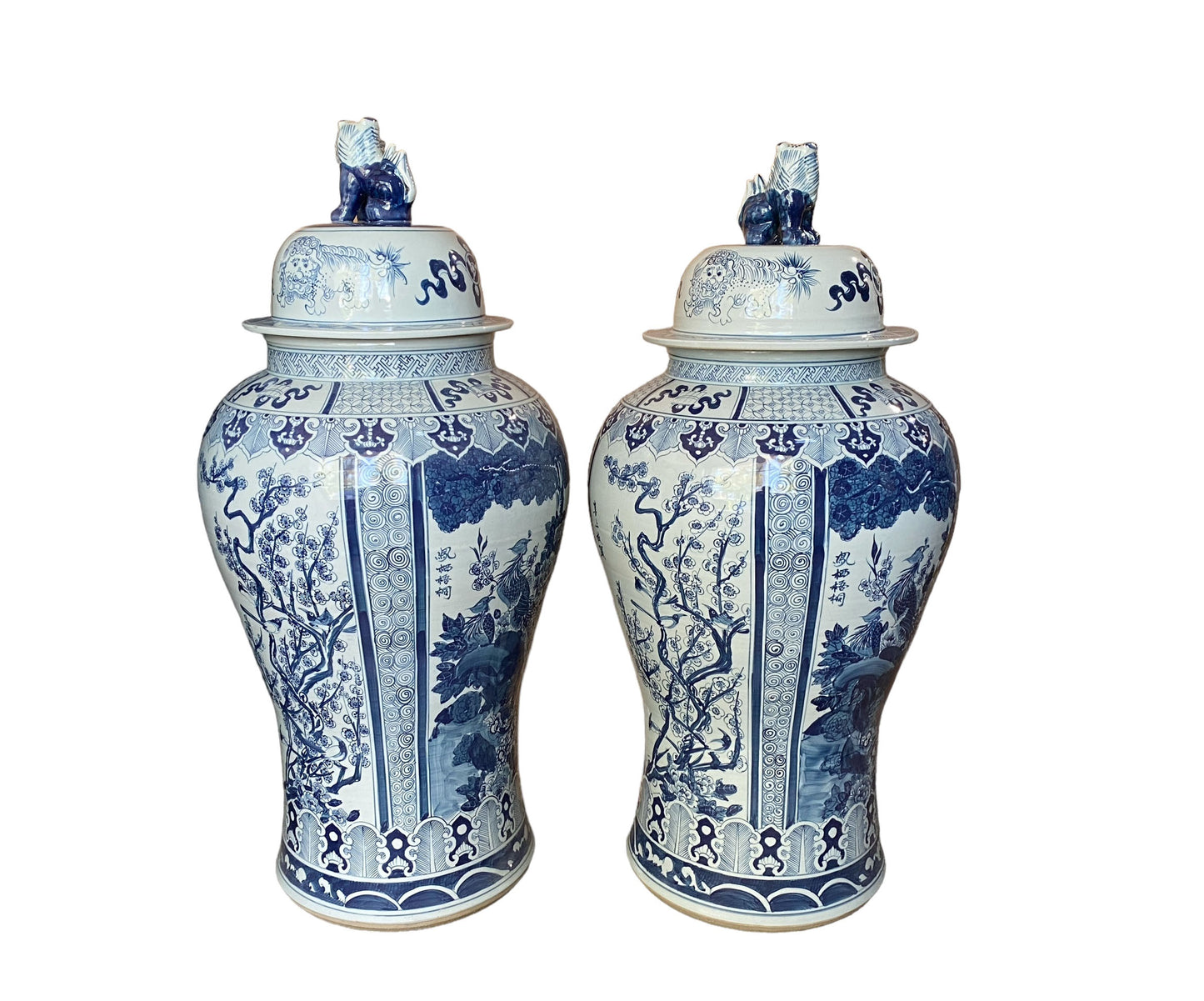 #6174 Mansion Size Chinoiserie B & W Porcelain Ginger Jars four seasons 47" H