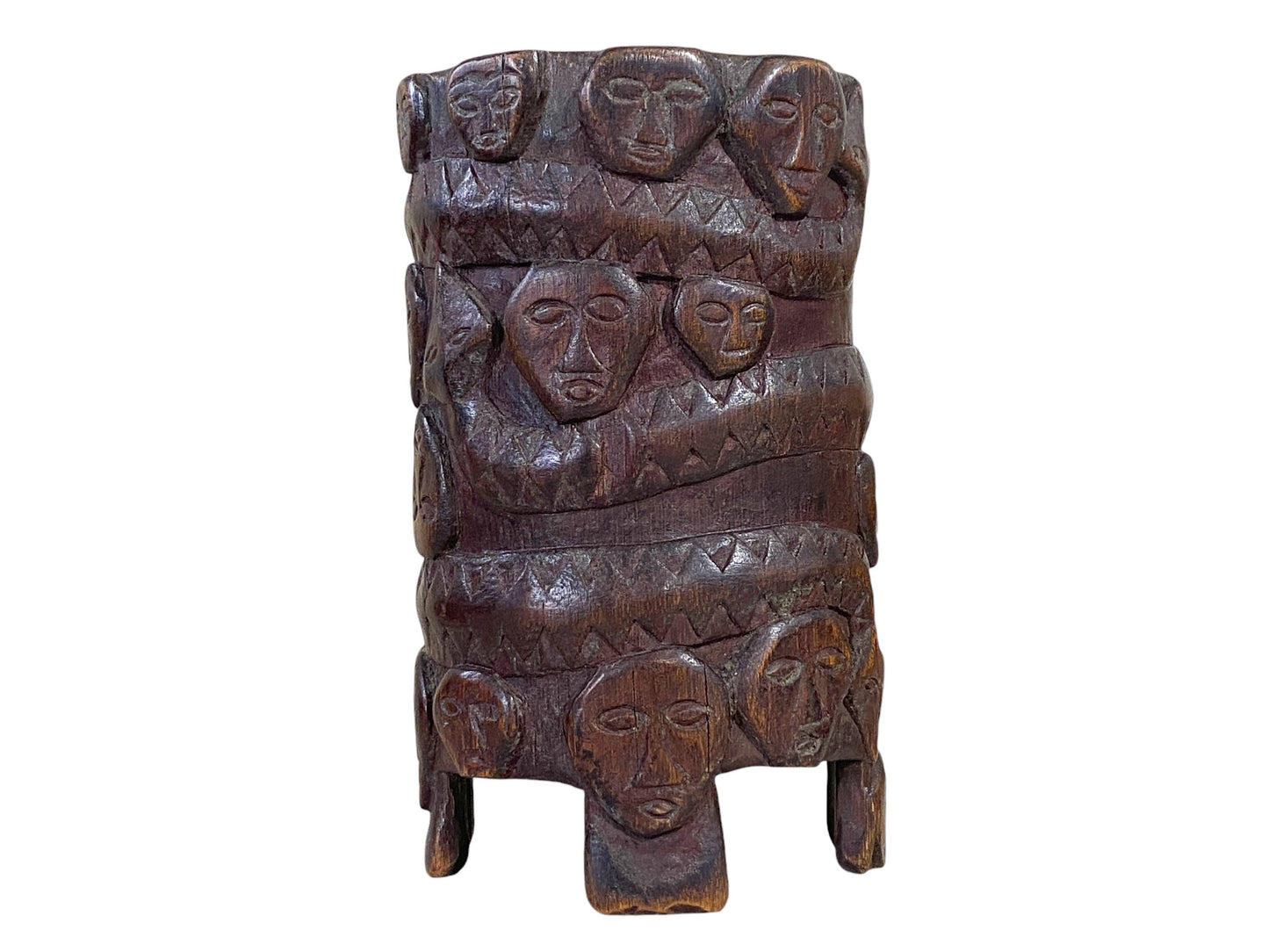 #6214 Vintage circa 1960 Hand Carved Wood African Vase 6.5" H