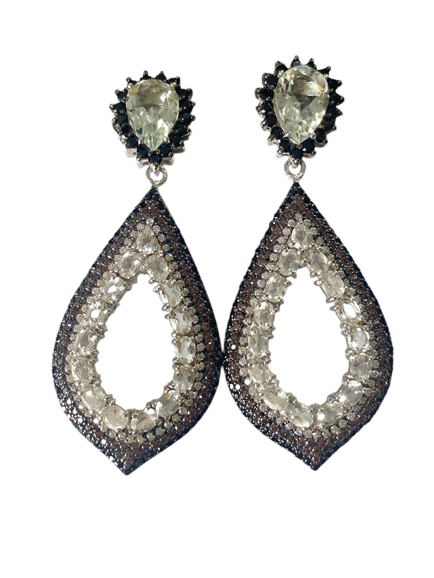 #6335 Vintage Sterling Silver Crystal Dangle Drop Earrings 2.5" H