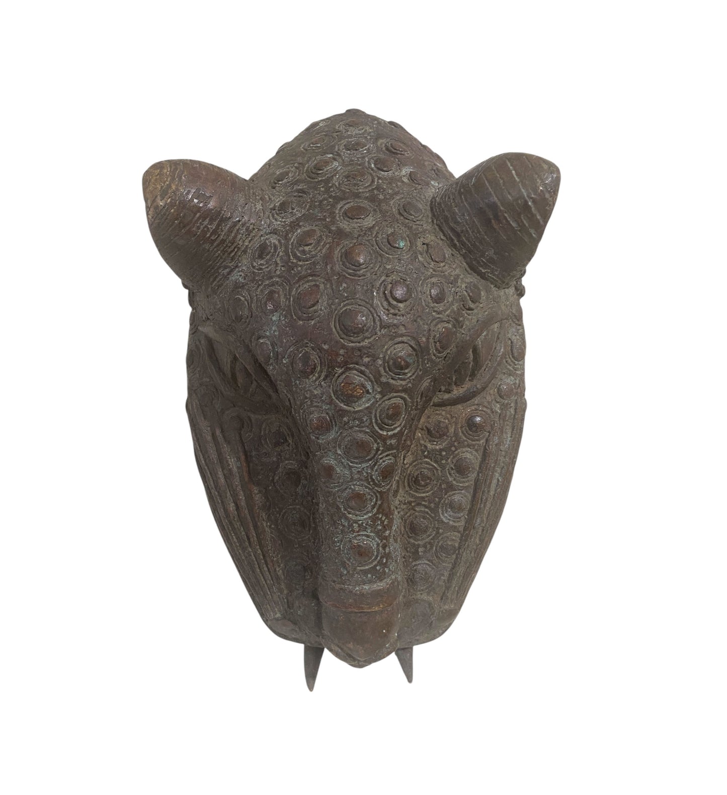 #3819 Vintage LG Benin bronze Leopard head Nigeria African 13" H