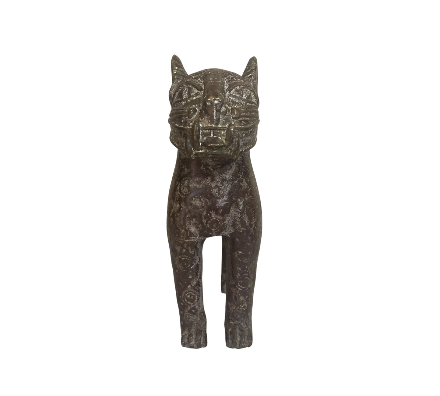 #6374 Vintage African Tribal Benin Bronze Leopard 9" H Nigeria
