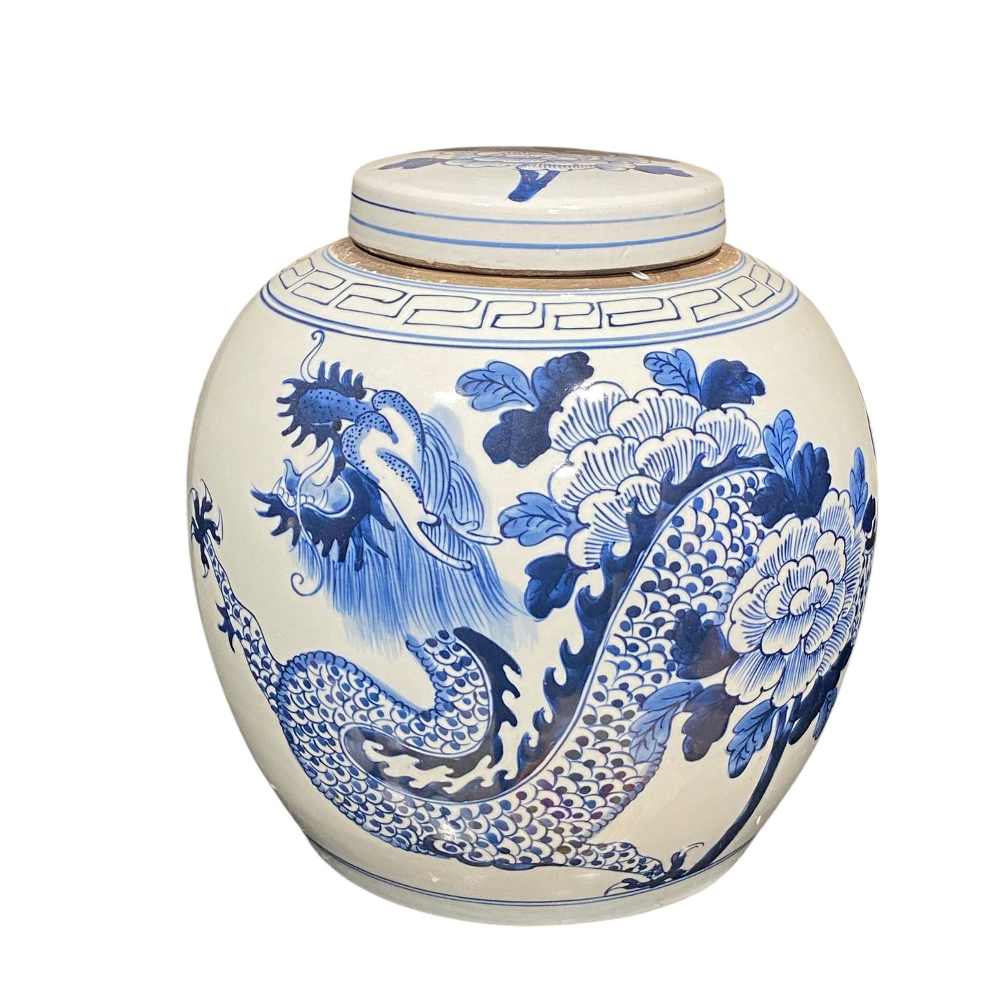 #2319 Chinoiserie Blue & White Dragon Ginger Jar 12" H