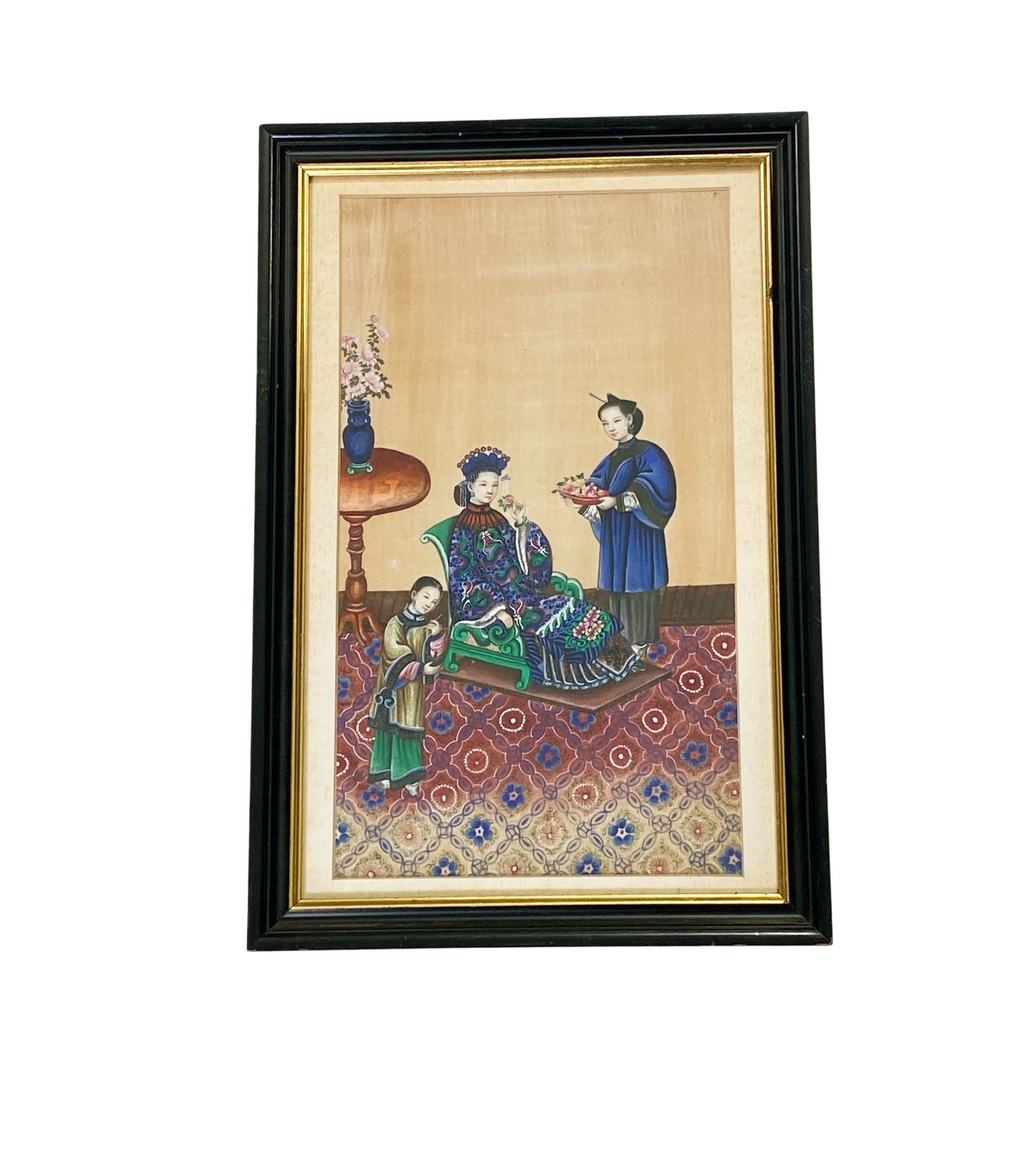 #6025 Early 19th Chinese Export Pith Painting 16.75" H Framed