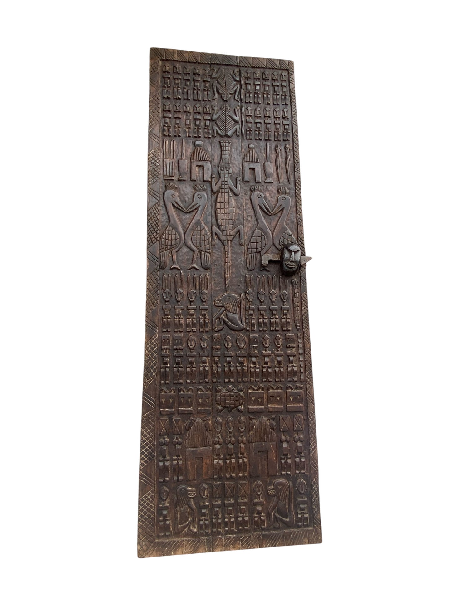 #6828 Vintage Granary Dogon Door w/Nomoo Ancestors /crocodiles/ Mali African 80" H