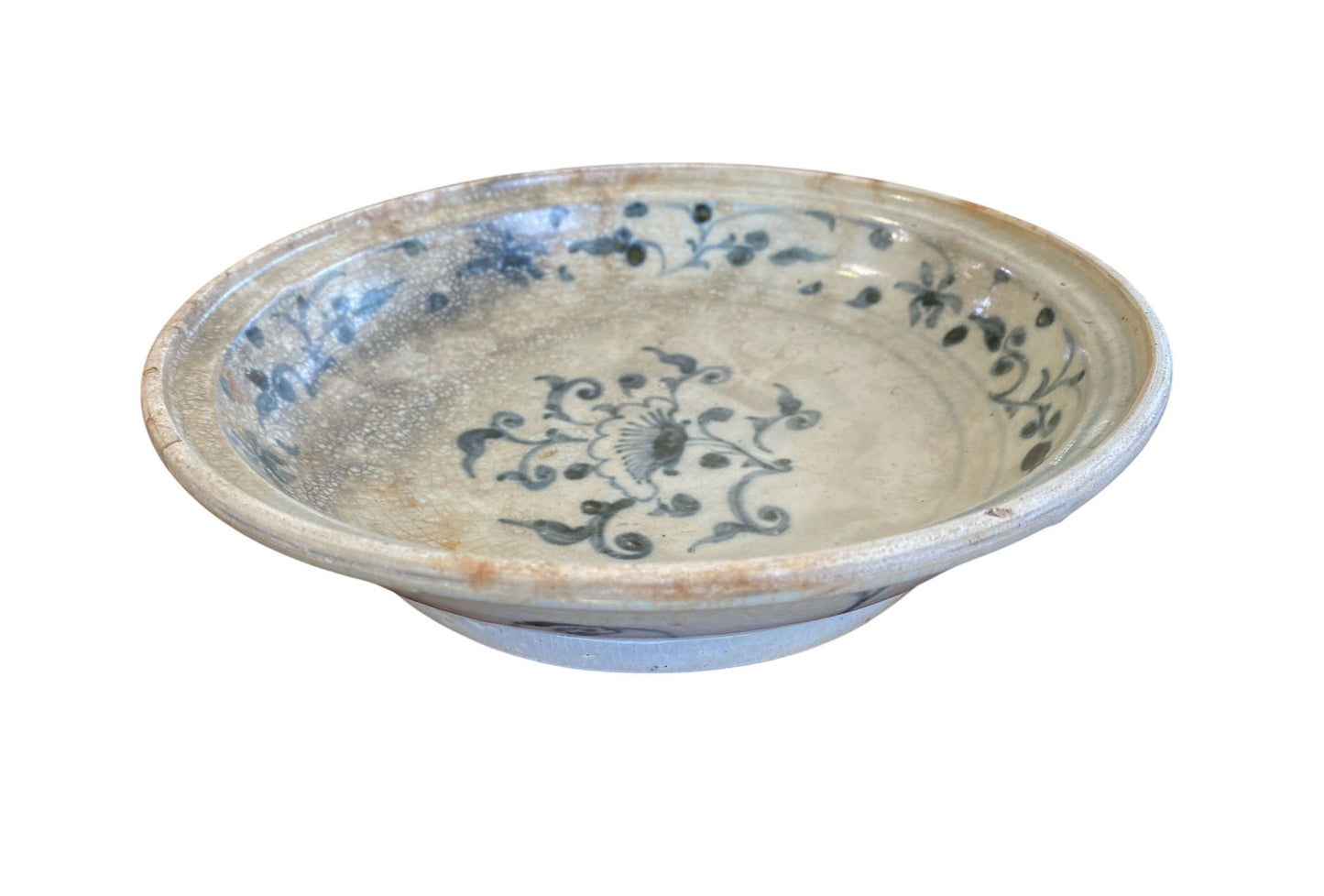 #321 15th Century Hoi an Hoard Shipwreck Porcelain Blue/White Dish With Floral 9" D