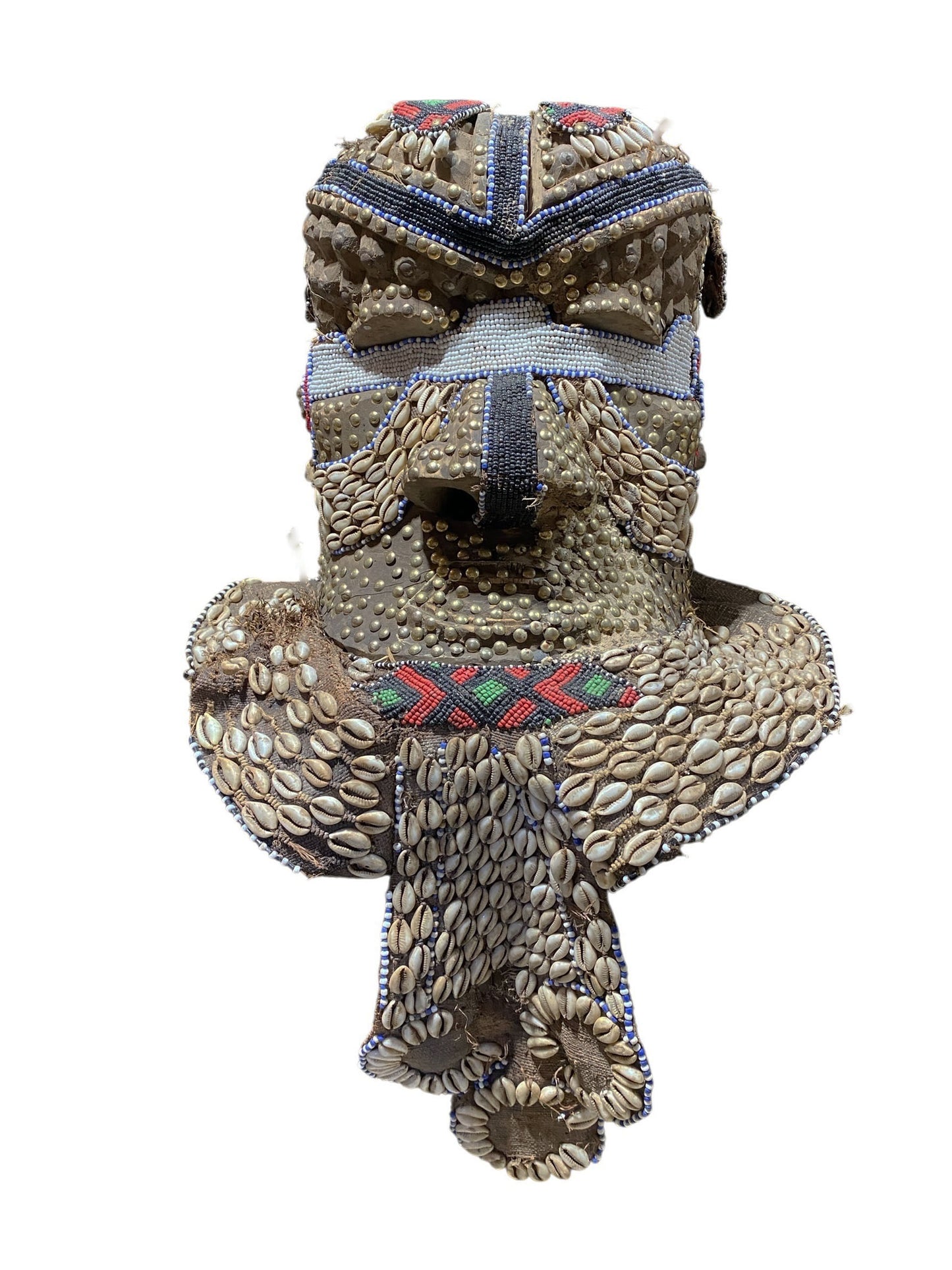 #682 Vintage Large African Tribal Kuba Royal Head Mask Congo