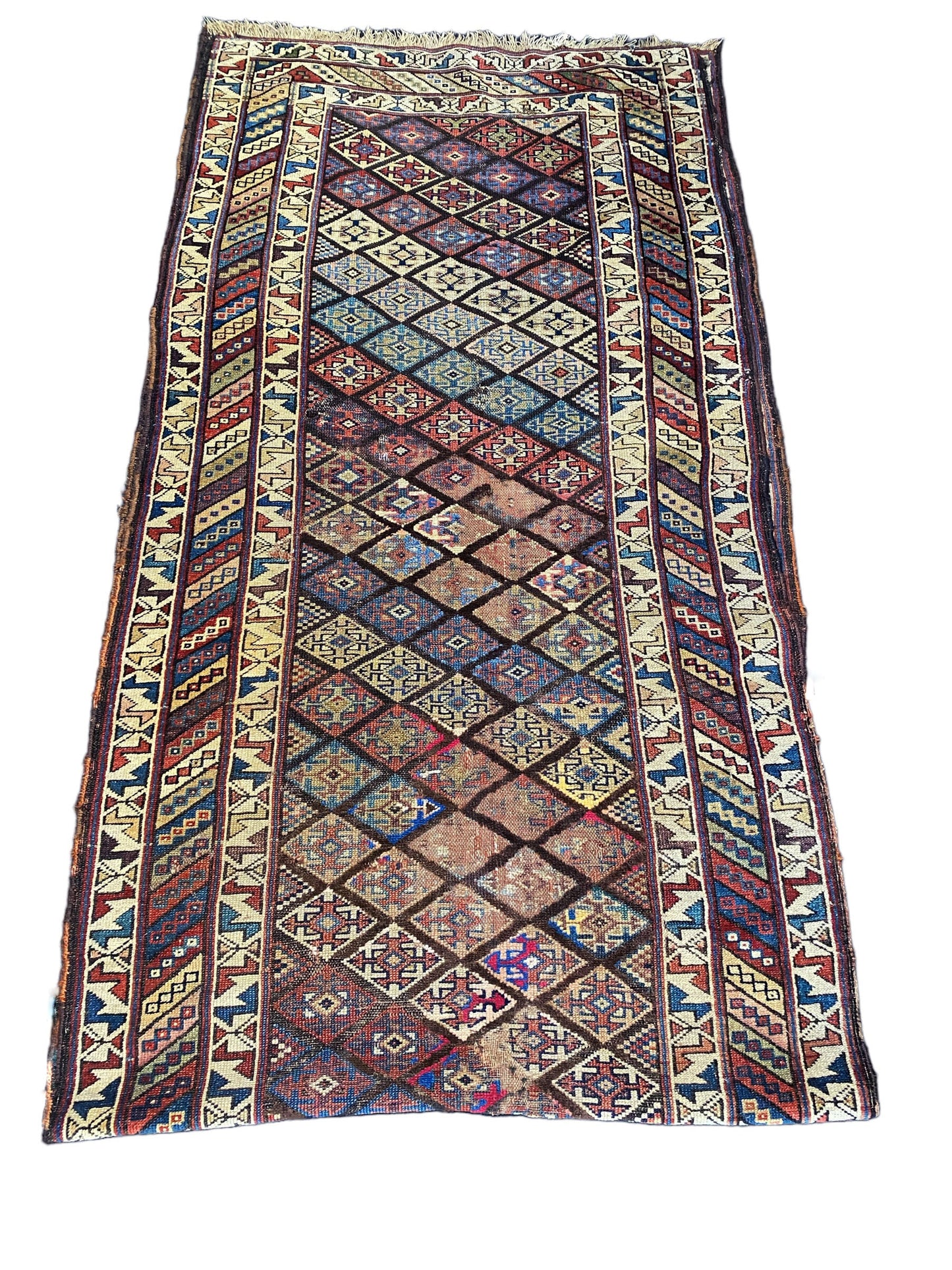 #5955 19th C Antique Caucasian Kazak Wool Hand knotted Runner