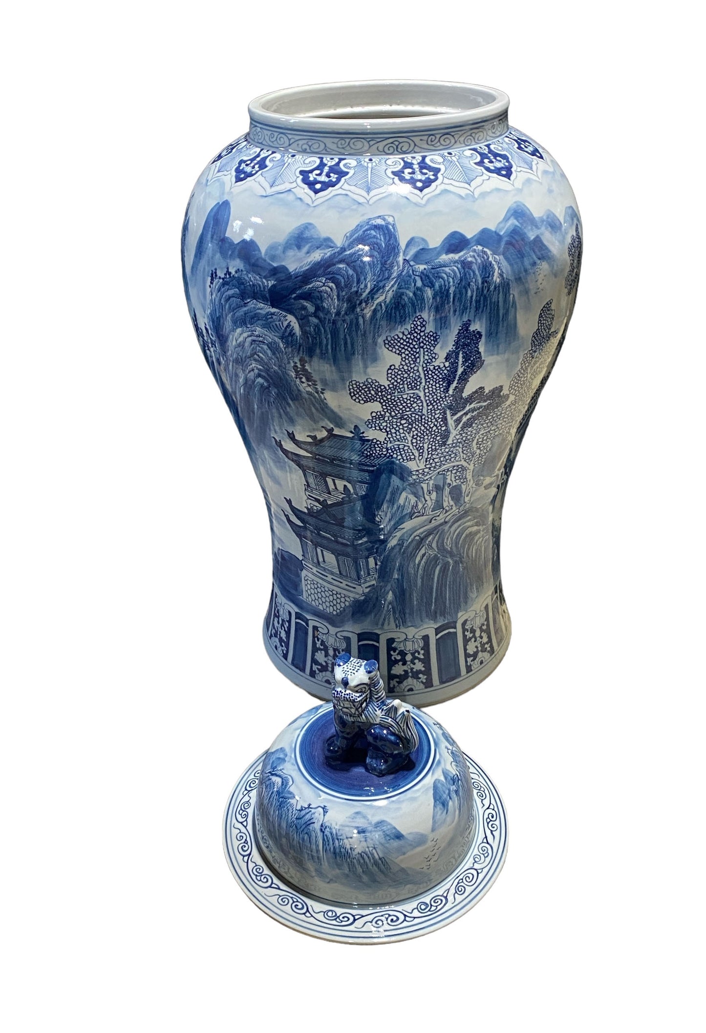 #918 Mansion Size Chinoiserie Porcelain Landscape Ginger Jar 47" H