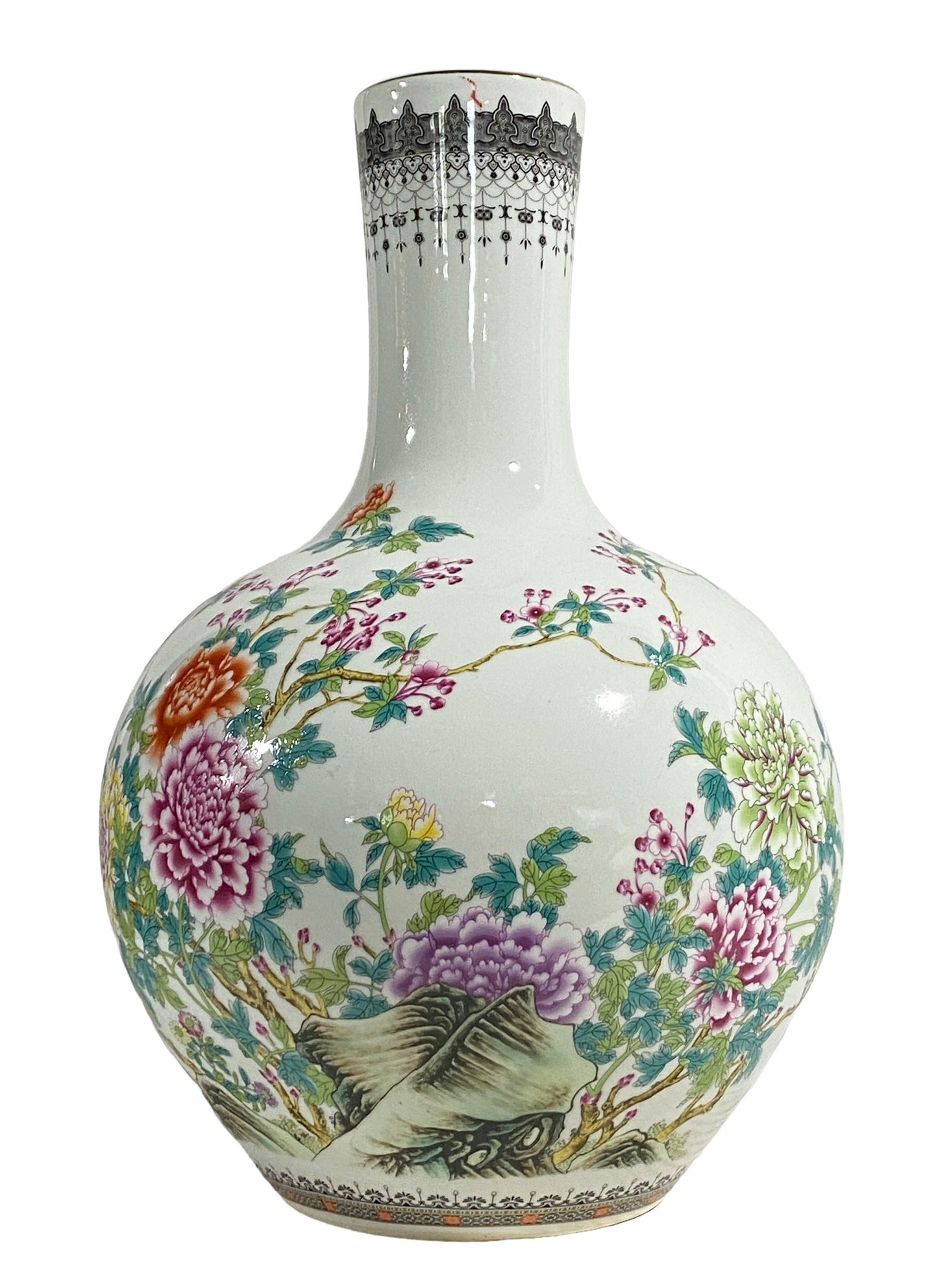 # 3477 Large Chinoiserie Porcelain Onion Shaped Vase 22" H