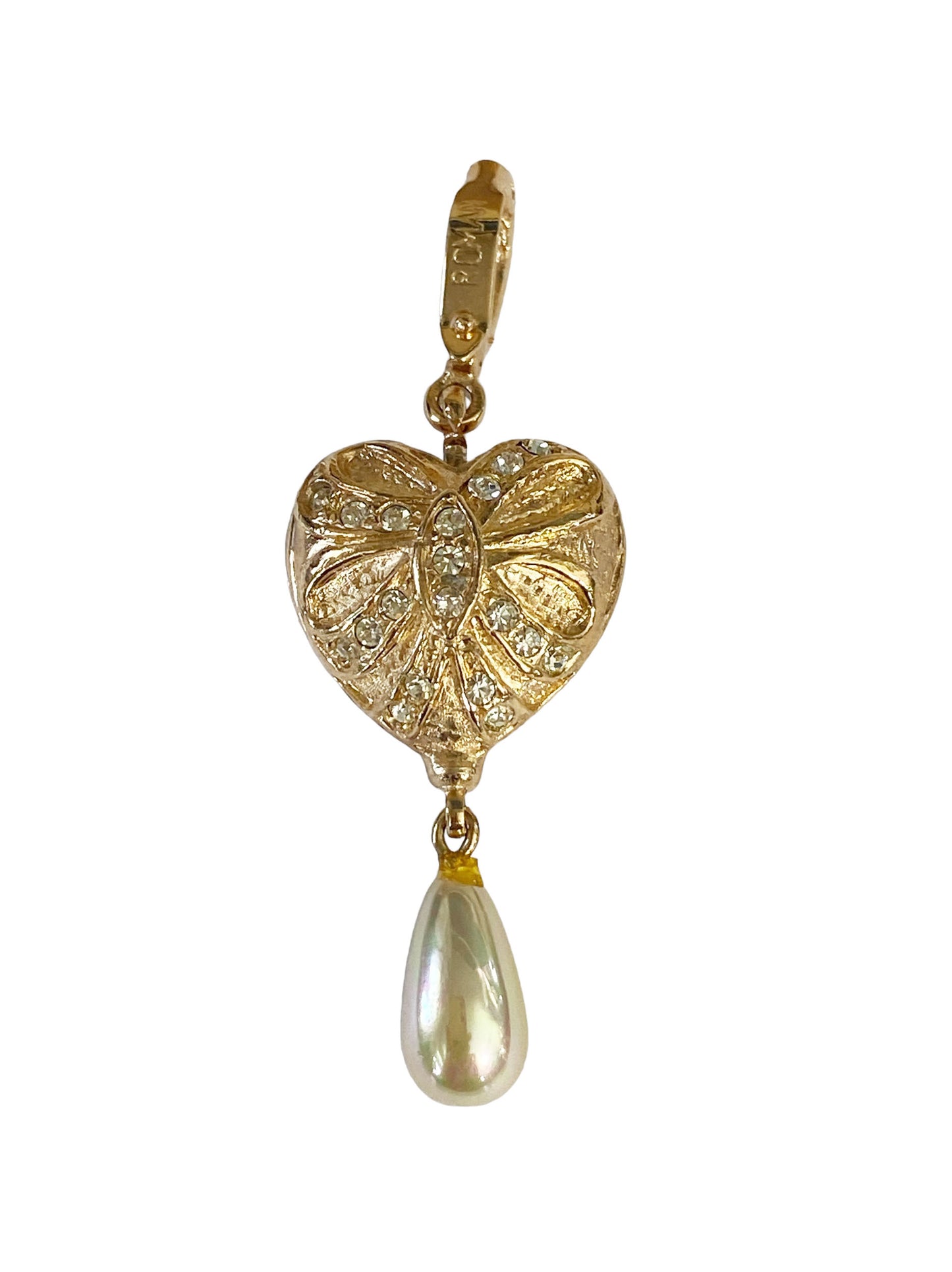#6109 Roman Vintage Gold Tone Heart Pendant Rhinestone Crystal Pearl