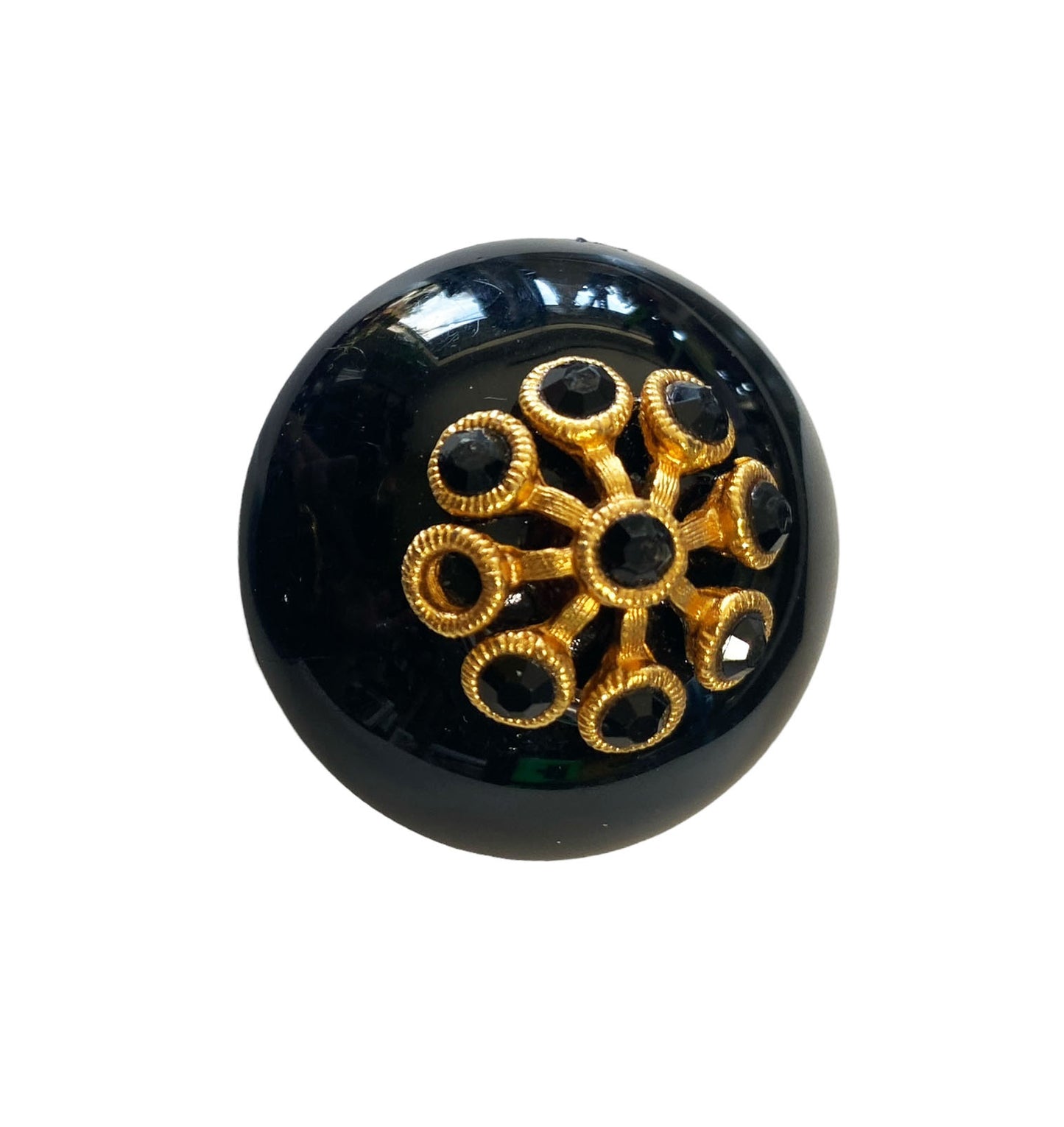 #6119 Vintage Large Black Bakelite Dome Earrings Clip On  Glossy 1.25" Diameter