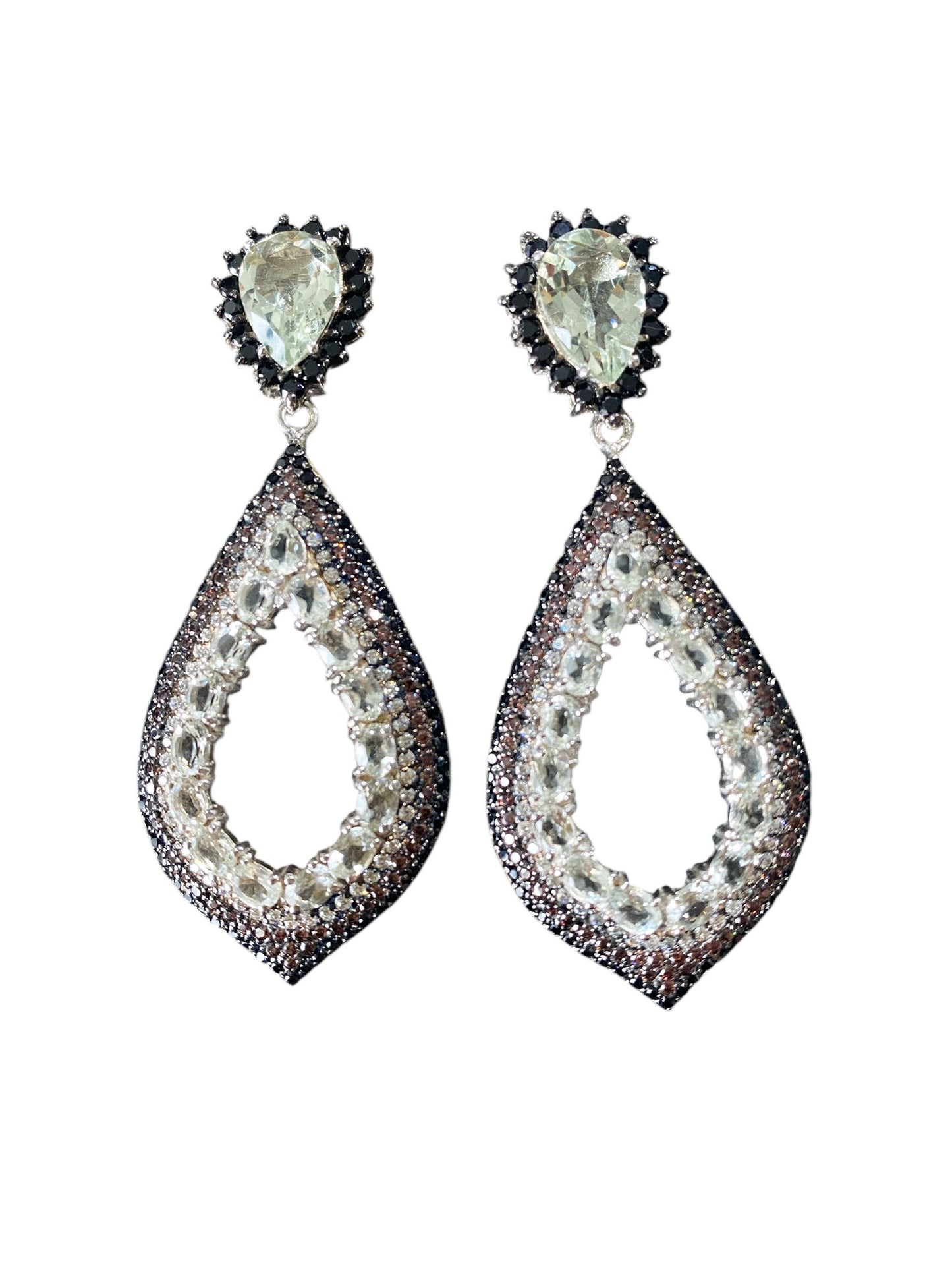 #6335 Vintage Sterling Silver Crystal Dangle Drop Earrings 2.5" H