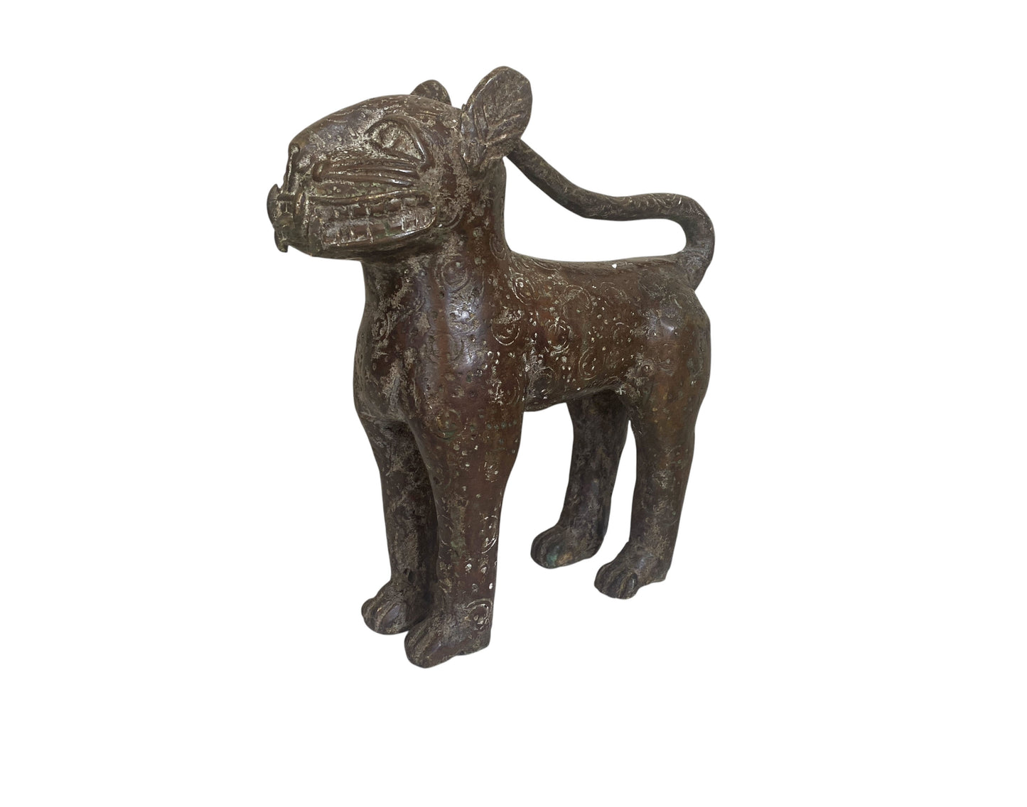 #6374 Vintage African Tribal Benin Bronze Leopard 9" H Nigeria