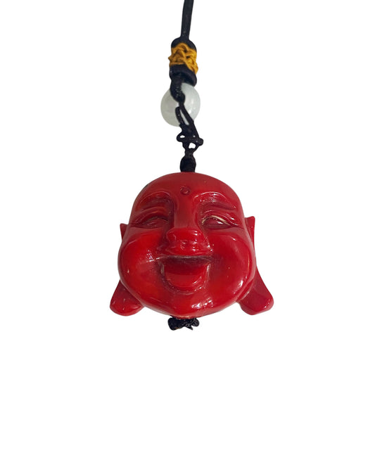 #6384 Vintage Carved Coral Wealth  Pendant w/ Happy Buddha Head