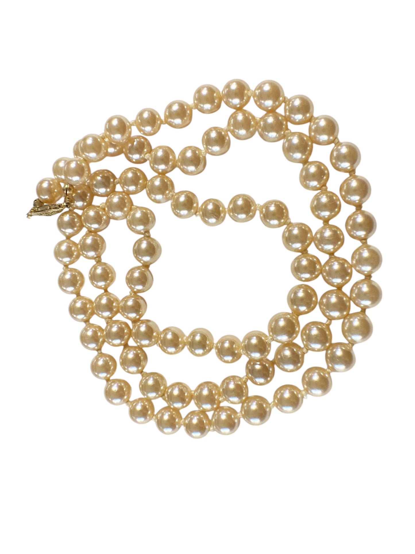 #6428 Vintage Czech Pearl Necklace With Faux gold tone Clasp 14"