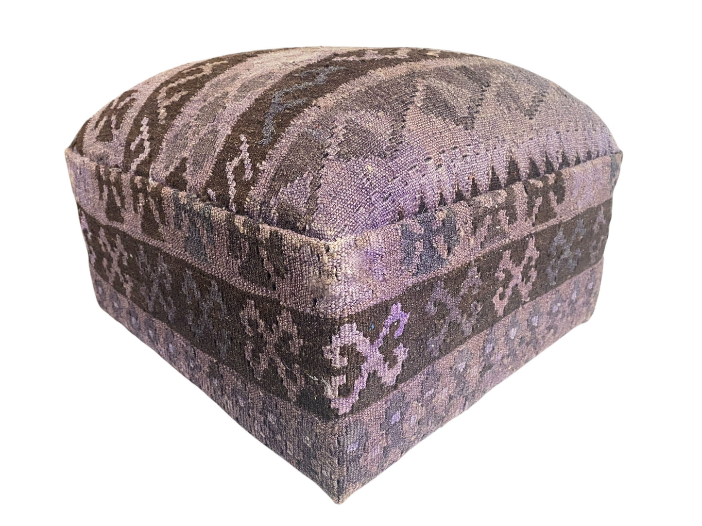 #598 Custom Made Turkish Kilim Upholstered Ottoman/footstool 13" H