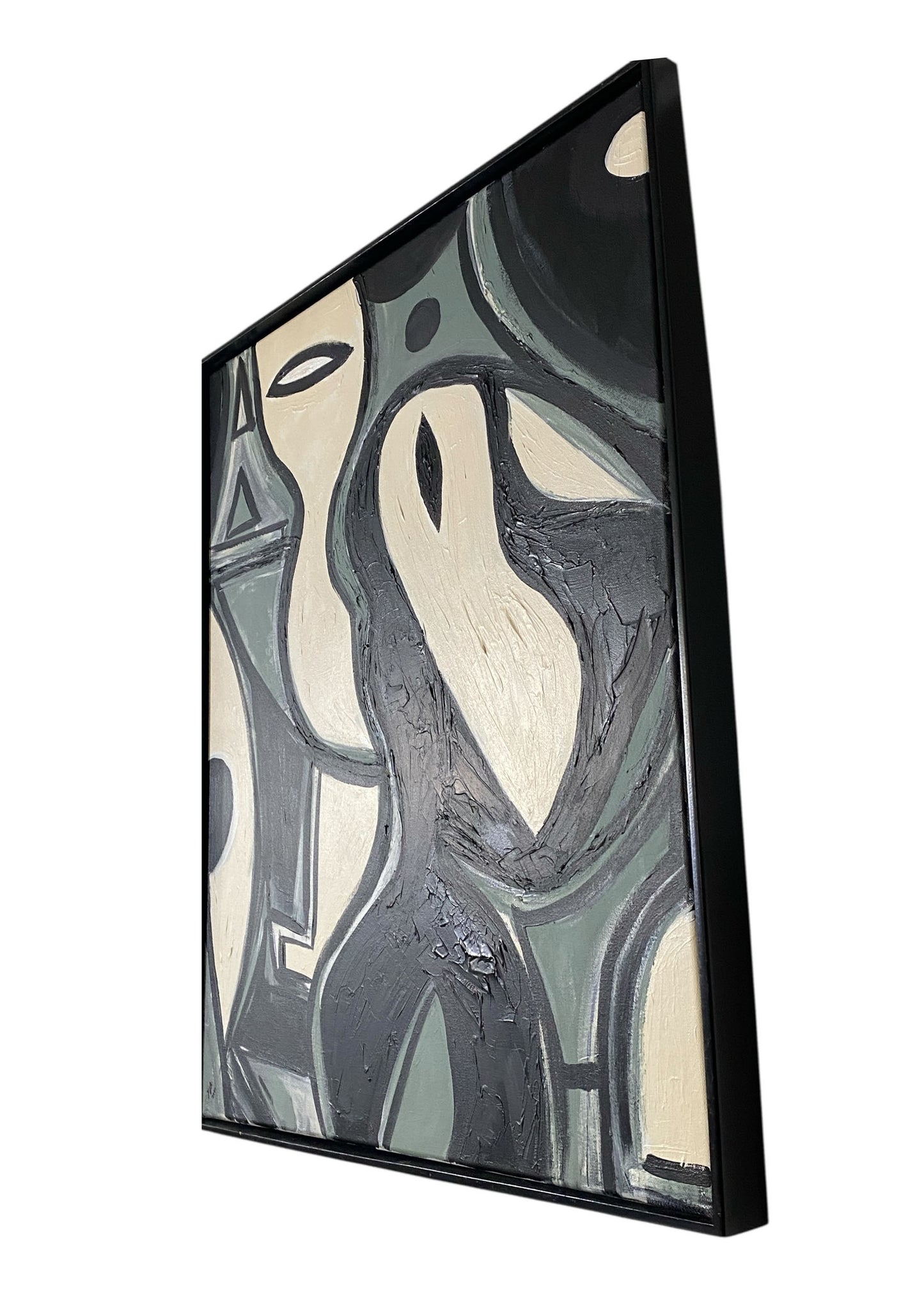#6819 Acrylic on Canvas Abstract Signed YJR Titled "L'Oiseau et l'enfant Blanc " 31" H