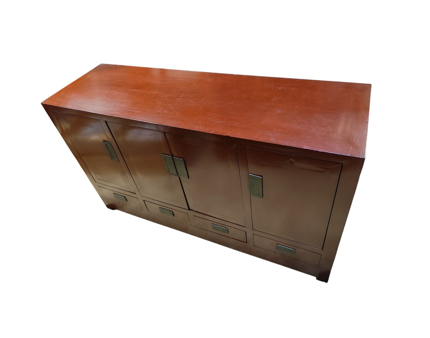 #399 Vintage Chinoiserie Dark Red Lacquer Finish Chest 37.5" H by 63" W