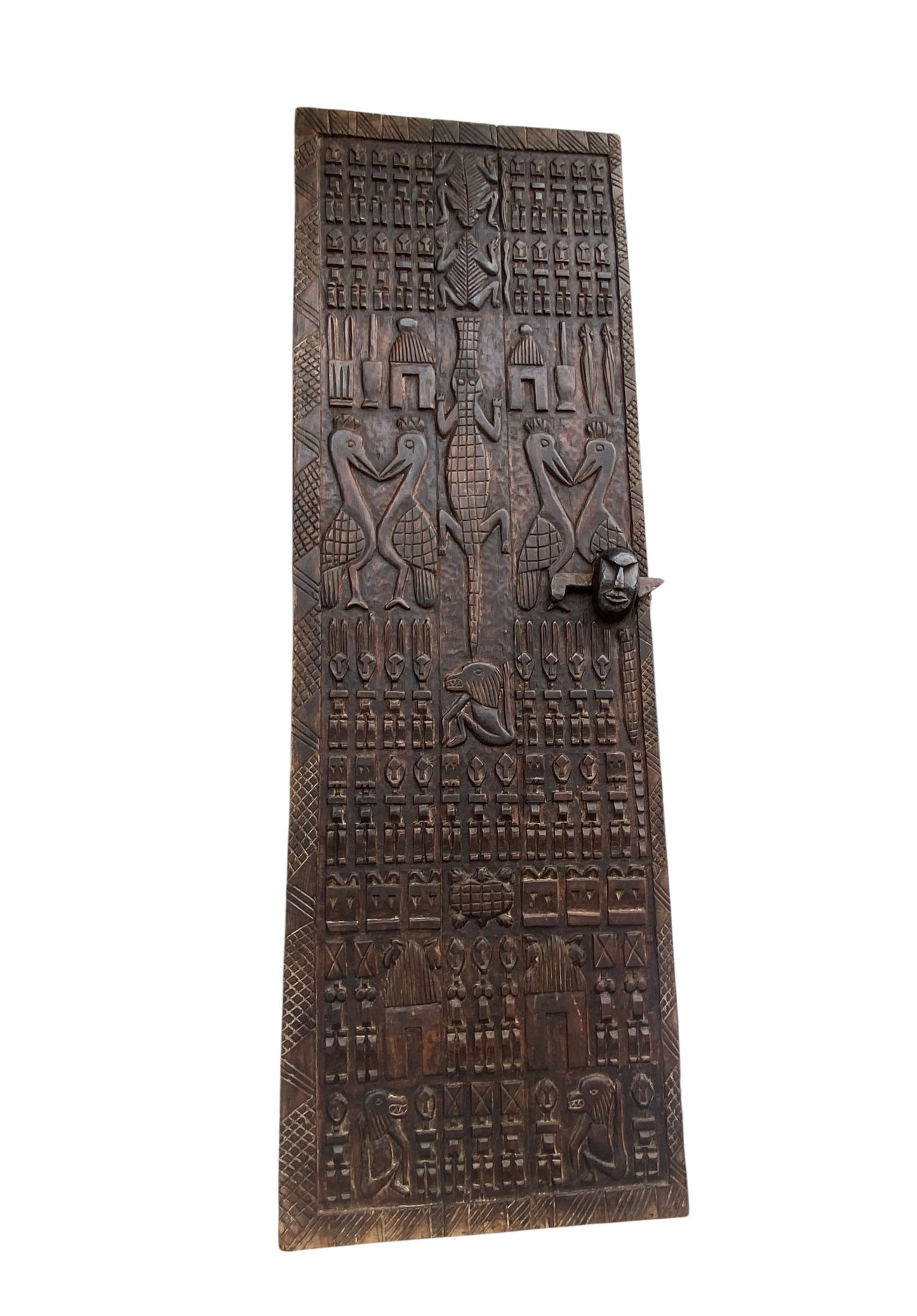 #6828 Vintage Granary Dogon Door w/Nomoo Ancestors /crocodiles/ Mali African 80" H