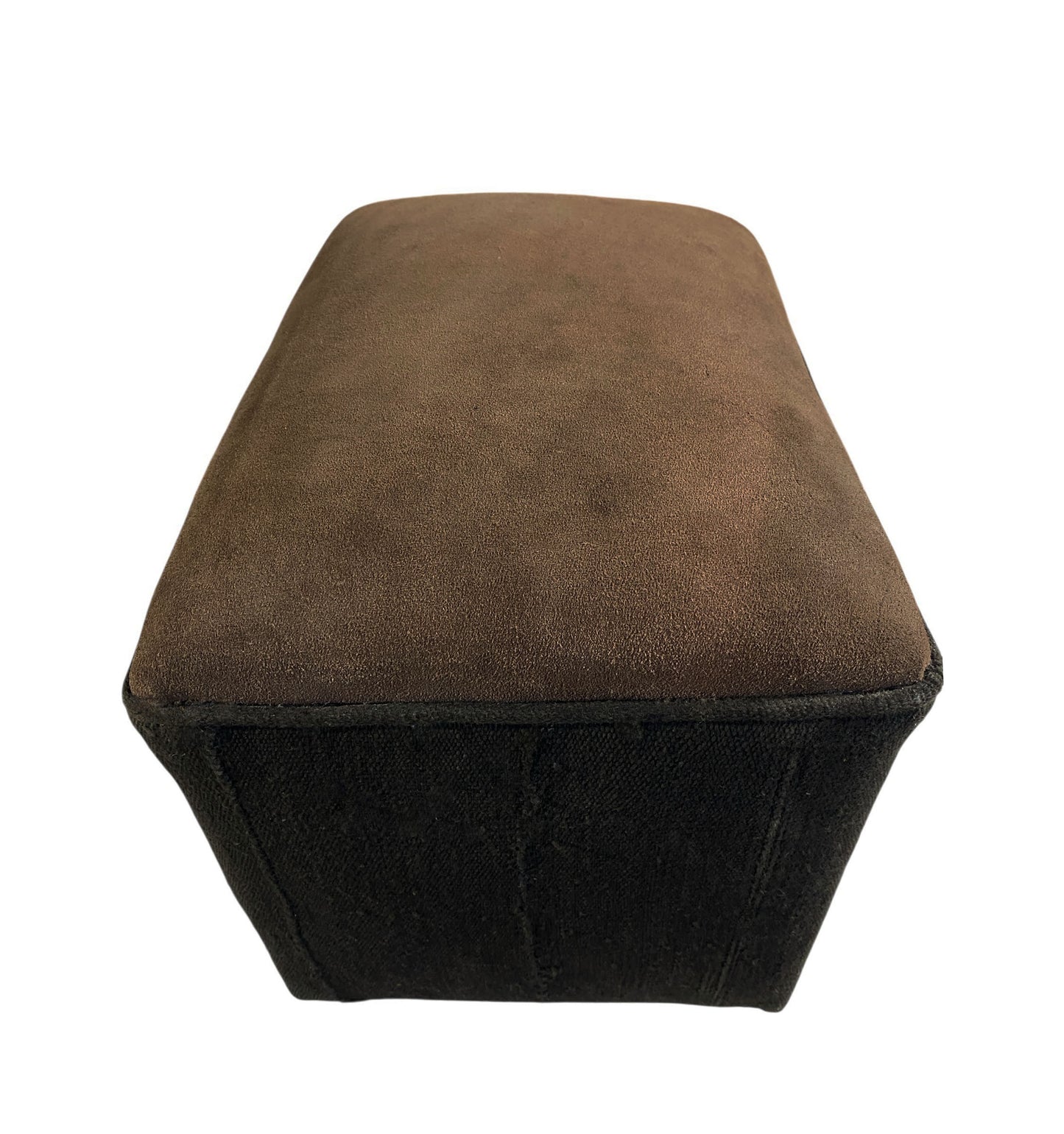 #3810 Custom Made W/African Mud Cloth and Cowhide Leather Ottoman 18.5"W by 16" H