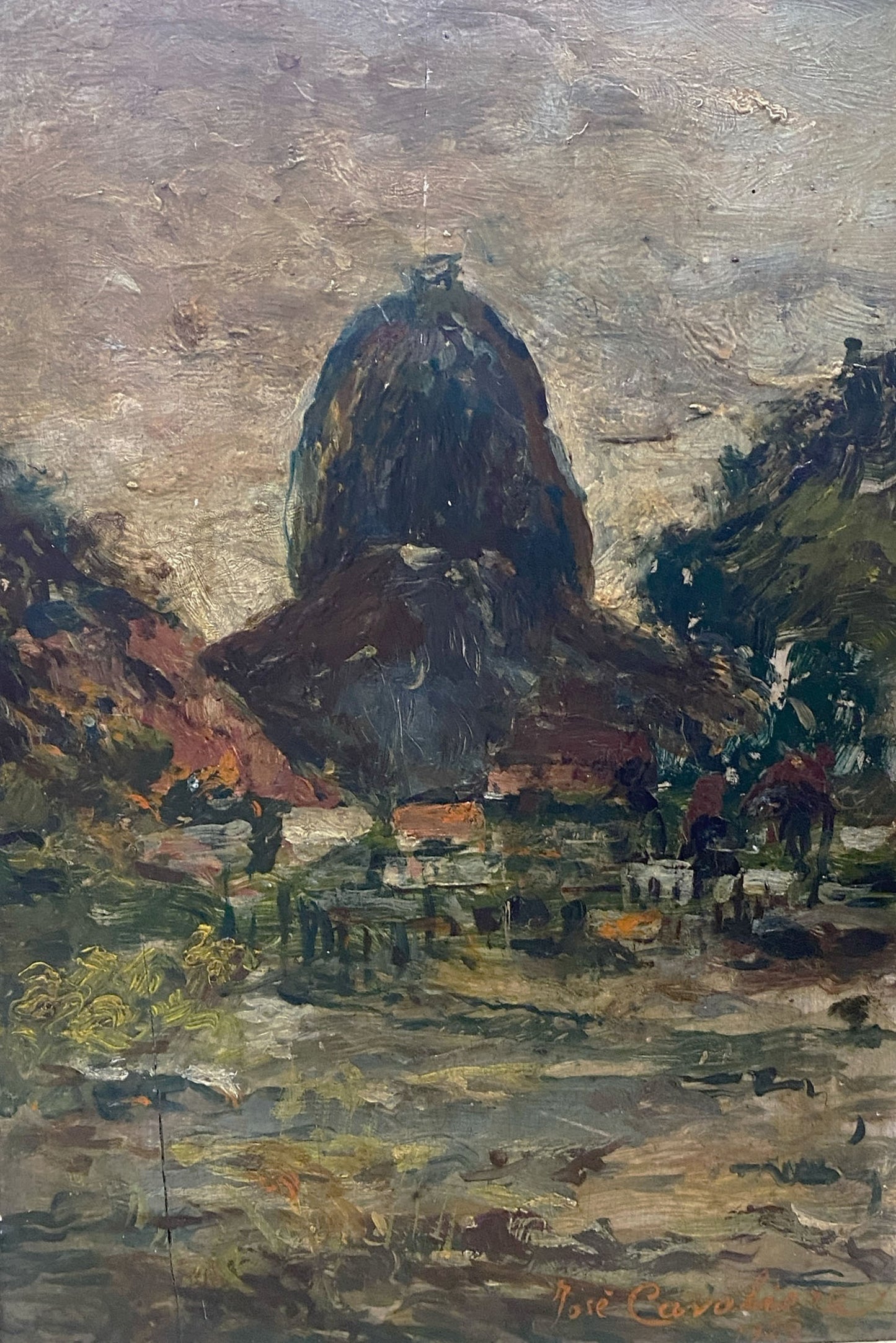 #7293 Oil On Wood Painting by the Brazilian Artist Jose Cavaliere dated 1928