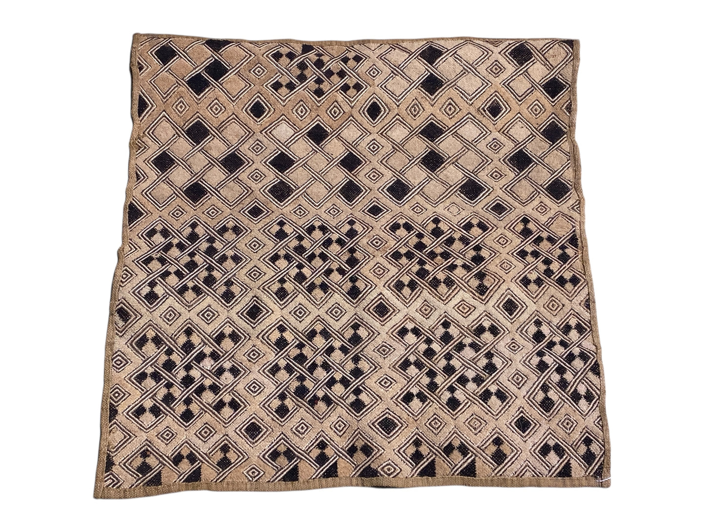 #6701 Vintage LG African Tribal Kuba Kasai Velvet Raffia Textile 27" by 26.5"