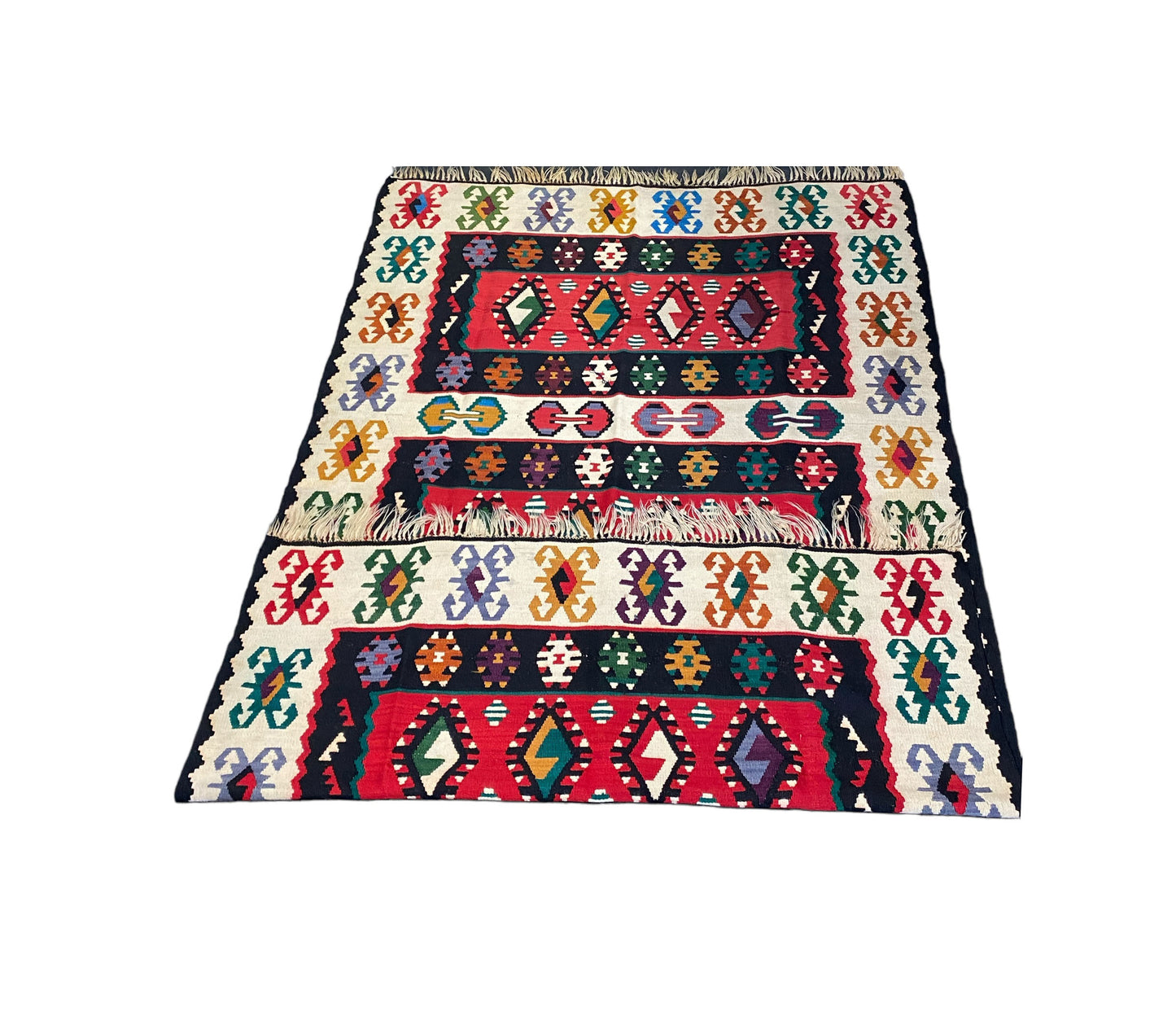 #5953 Tribal Old Hand Knotted Wool Anatolian Kilim Rug, Anatolian 94"