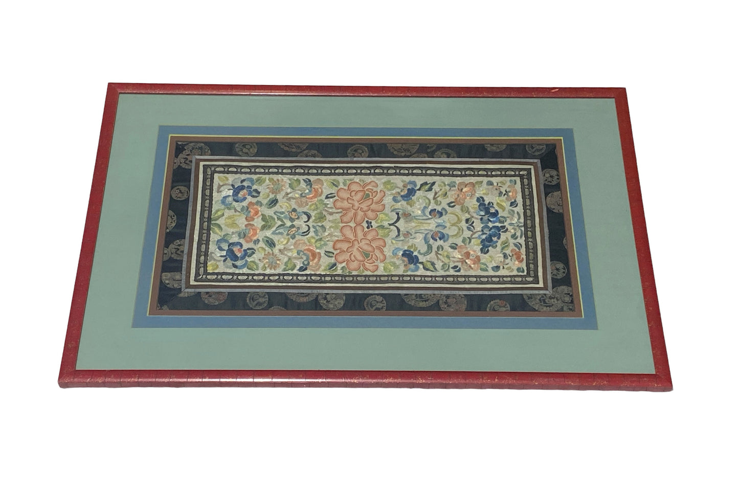 #1648/6012 Superb Chinese Silk hand embroidery Panel 19th Century Framed 20.5" H