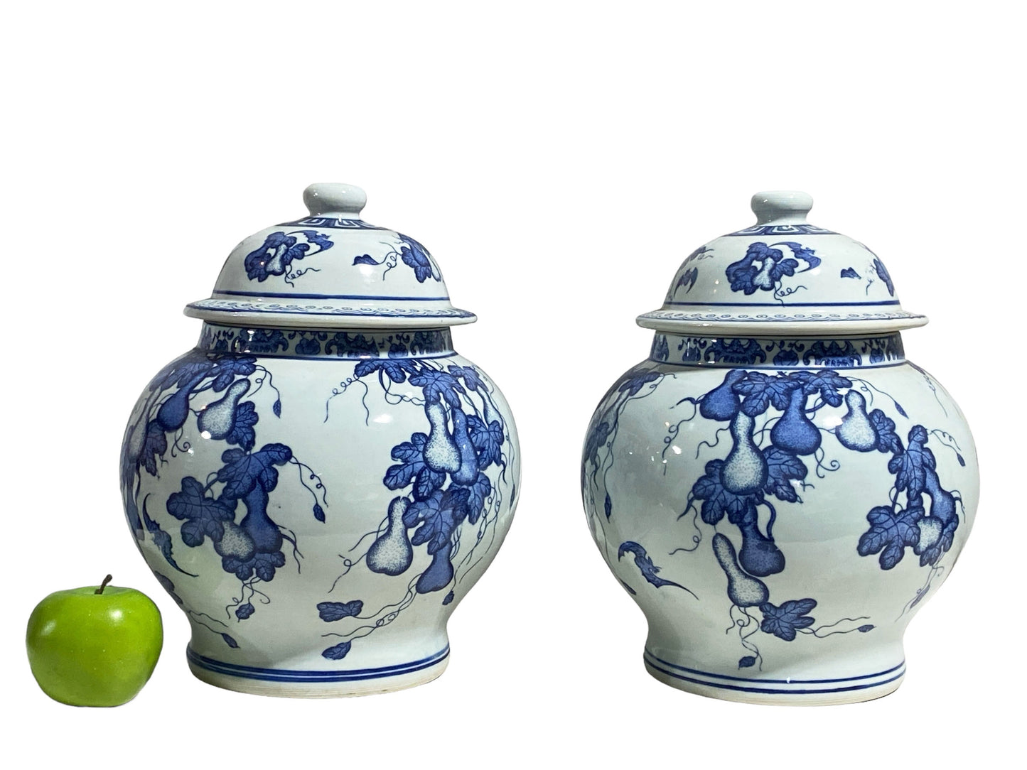 #6100 Chinoiserie Blue and White Porcelain Ginger jars 13" H Pair