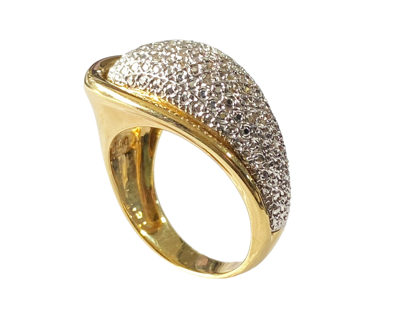 #7286 Elegant Mid Century Diamond  and 18kt Dome Ring size 7.75