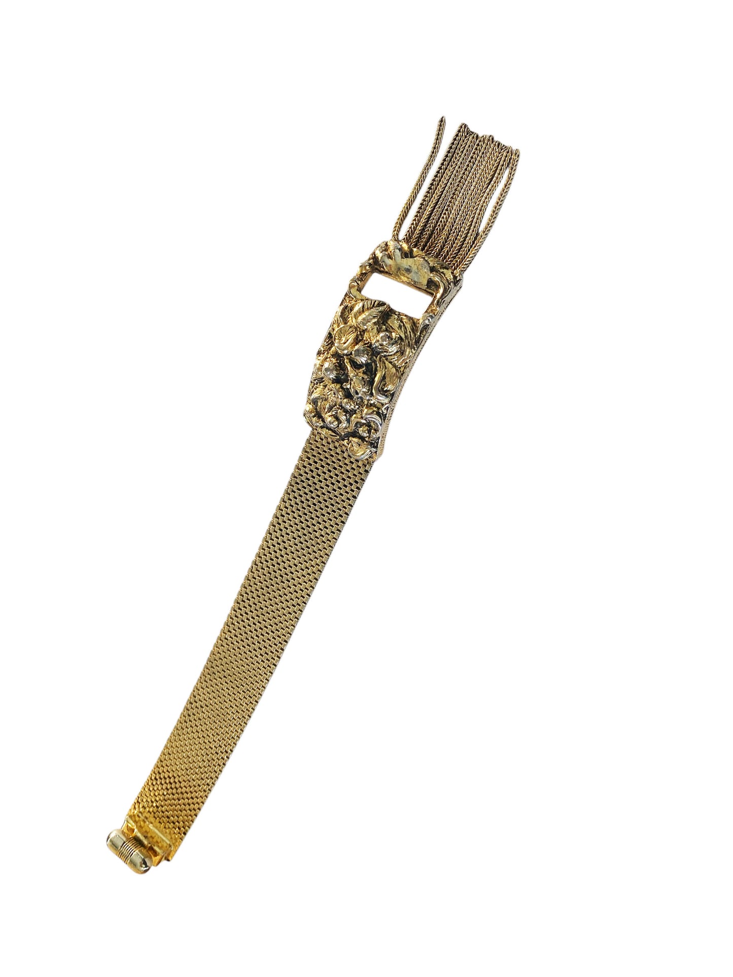 #6293 Vintage Goldstone Mesh Tassel Bracelet  8.25"