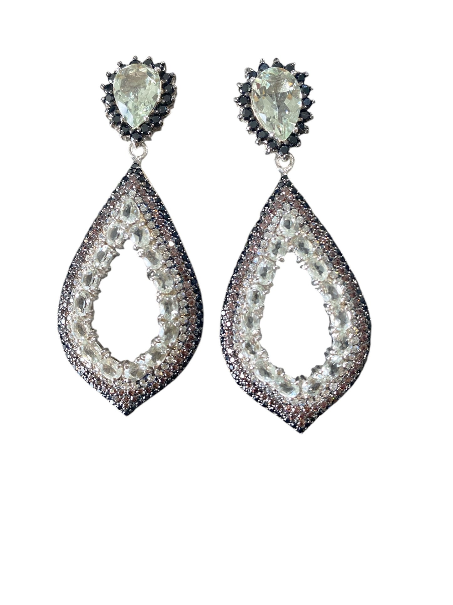 #6335 Vintage Sterling Silver Crystal Dangle Drop Earrings 2.5" H