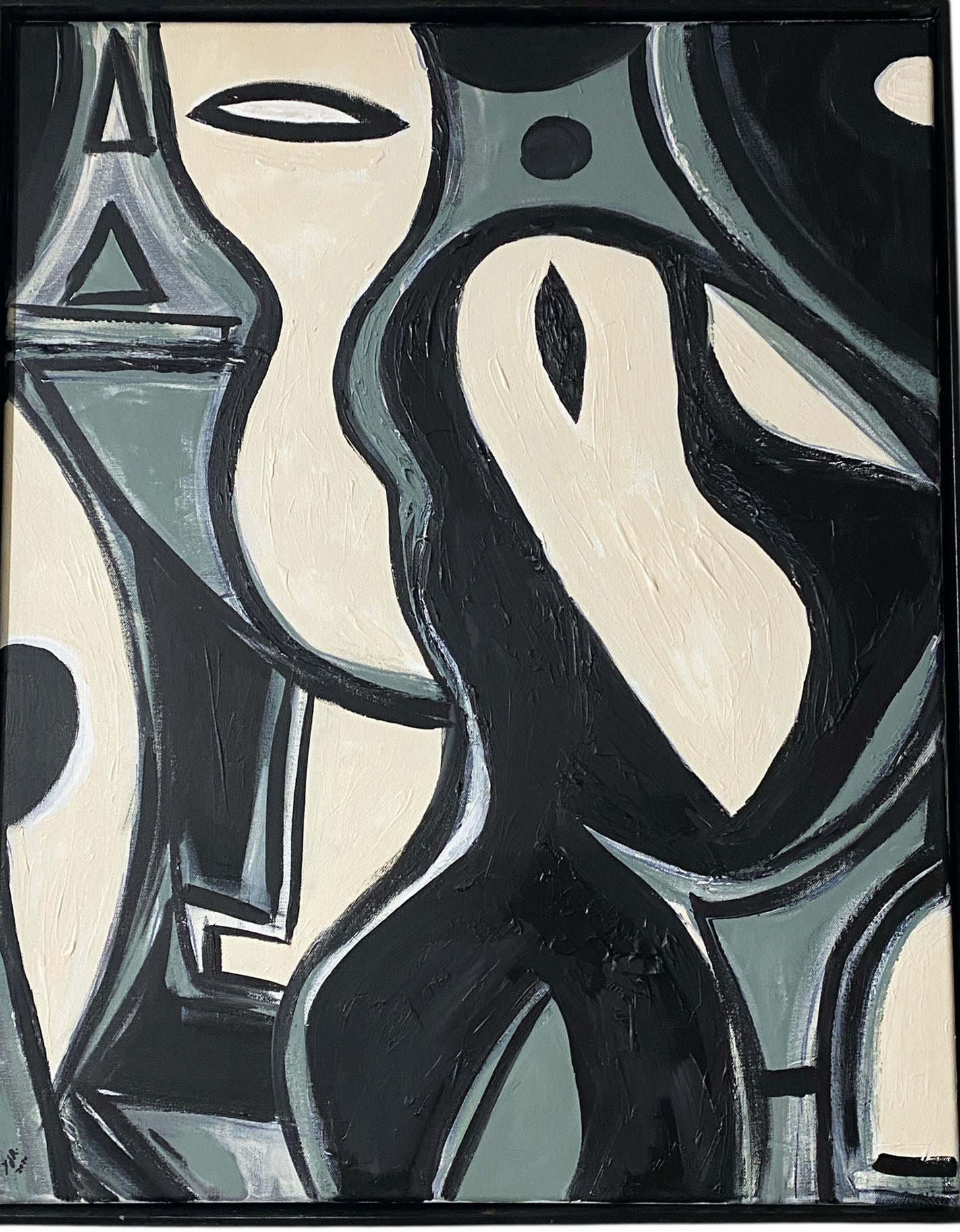 #6819 Acrylic on Canvas Abstract Signed YJR Titled "L'Oiseau et l'enfant Blanc " 31" H